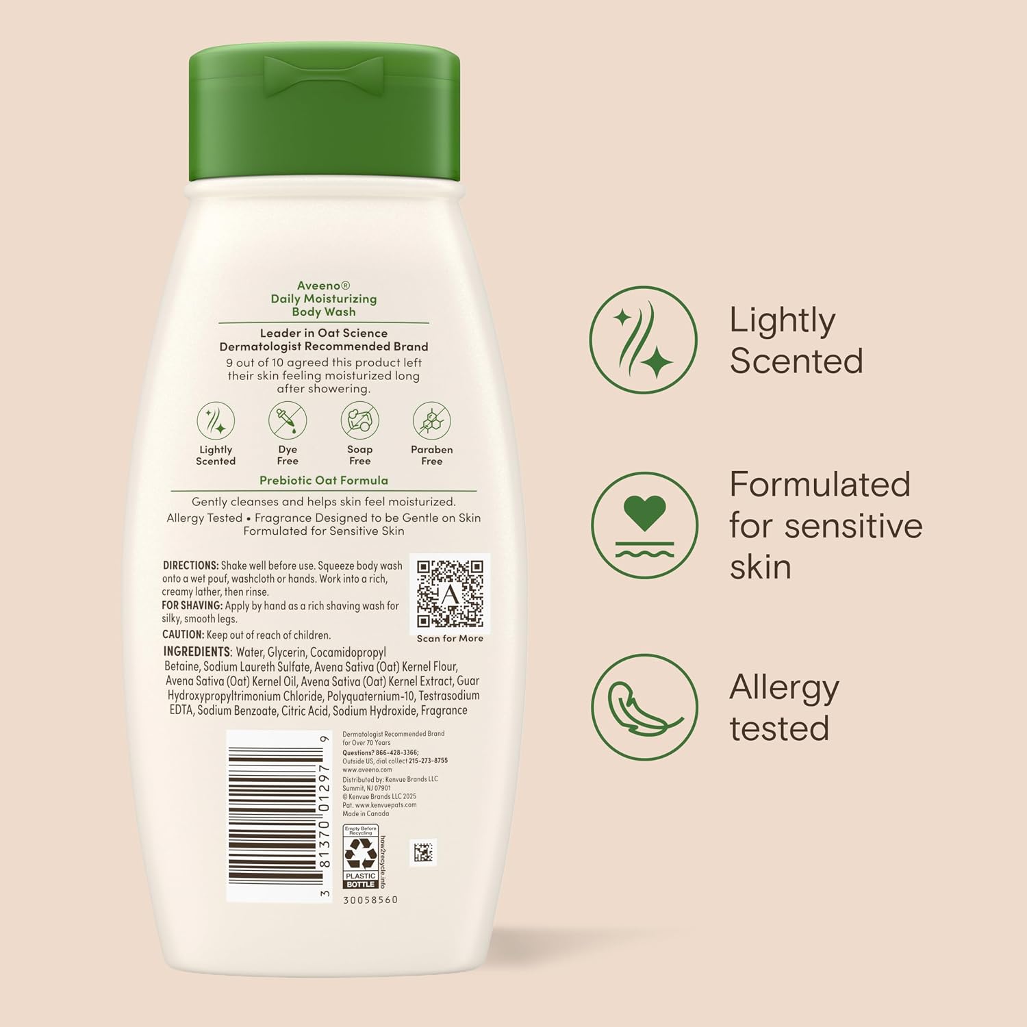 Aveeno Daily Moisturizing Body Wash Cleanser & Shaving Gel for Men & Women, Clean-Rinsing for Softer & Smoother Skin, Gentle & Lightly Scented, 18 fl. Oz, Pack of 2 - Image 10
