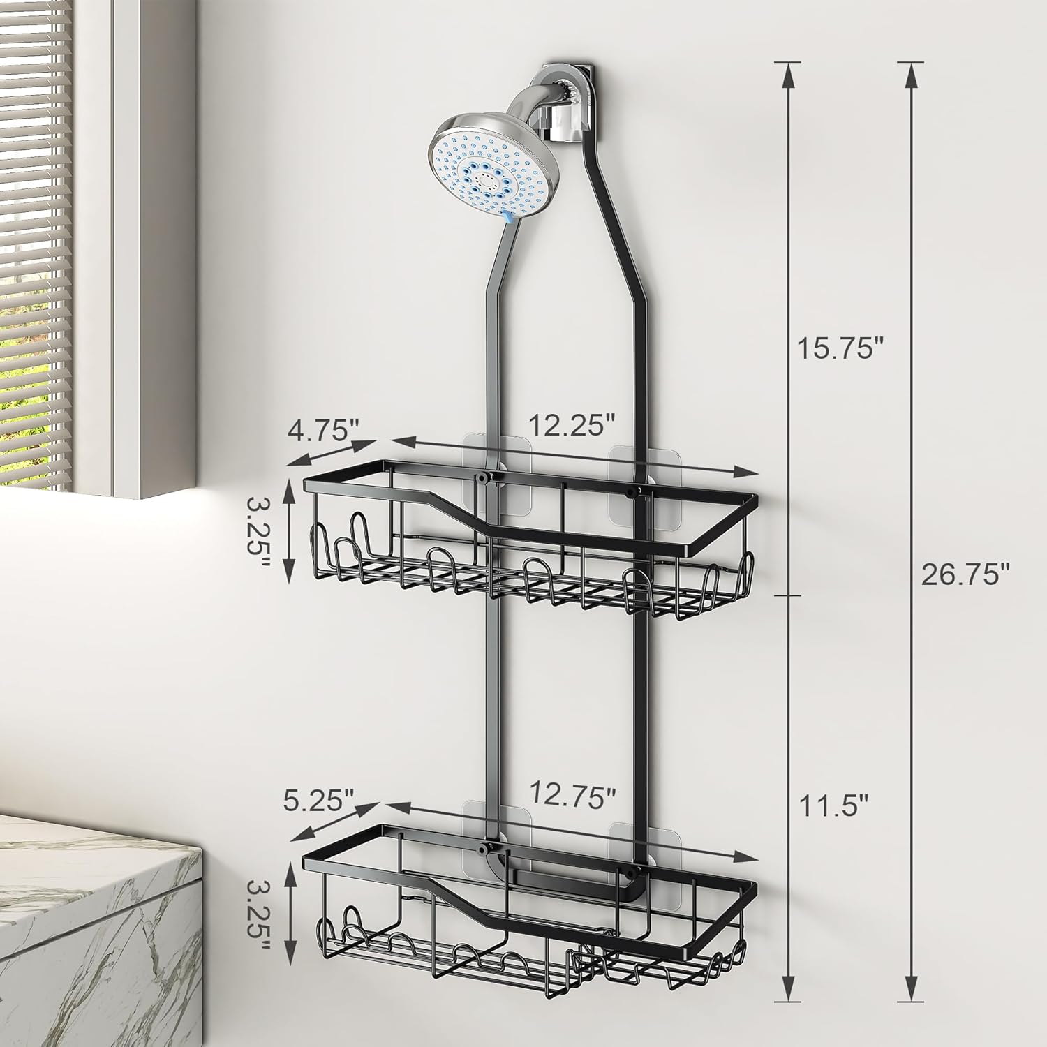 Shower Caddy Hanging,Rustproof Anti-Swing Shower Organizer,2 Tier Hanging Bathroom Caddy Anti-swing and Non-slip,Bathroom Organizer with 18 Hooks for Razor/Sponge - Image 9