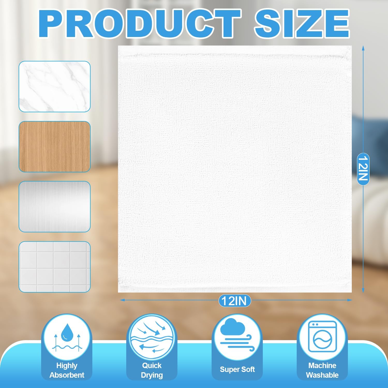 12 Pack 100% Cotton Wash Cloth, 12x12 Inch Highly Absorbent and Soft Feel Fingertip Towels, Machine Washable Washcloths for Bathroom, Gym, Hotel, Spa and Kitchen, White - Image 2