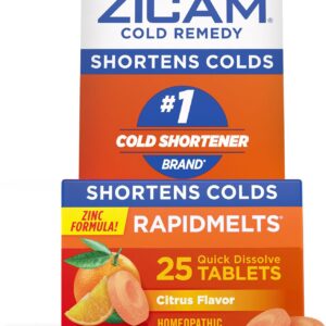 Zicam Zinc Cold Remedy RapidMelts,Citrus Flavor, Homeopathic, Pre-Cold Medicine, Shortens Cold Duration, 25 Count