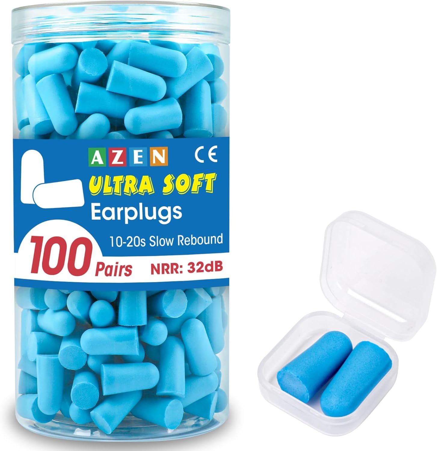 AZEN 100 Pairs Ear Plugs Bulk, NRR 32dB Soft Foam Ear Plugs for Sleeping Noise Cancelling, Earplugs for Concerts Shooting Swimming Noise Reduction (Lake Blue) - Image 2