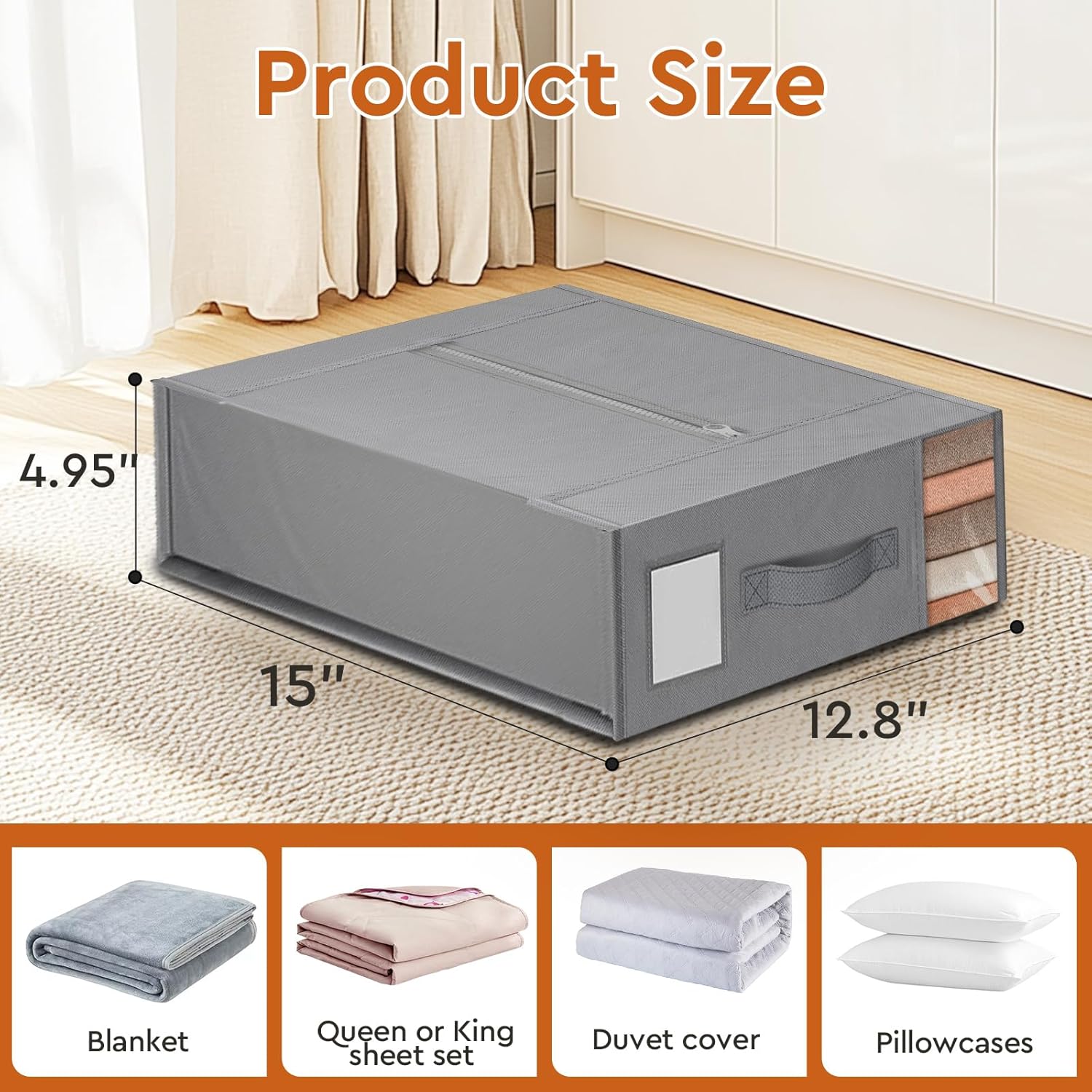 StorageTastic 4 Pack Bed Sheet Closet Organizers and Storage,Sturdy Foldable Storage Containers with Window and Label,Storage and Organization for Bedding Sheets,Duvet Covers,Blankets (Grey) - Image 3