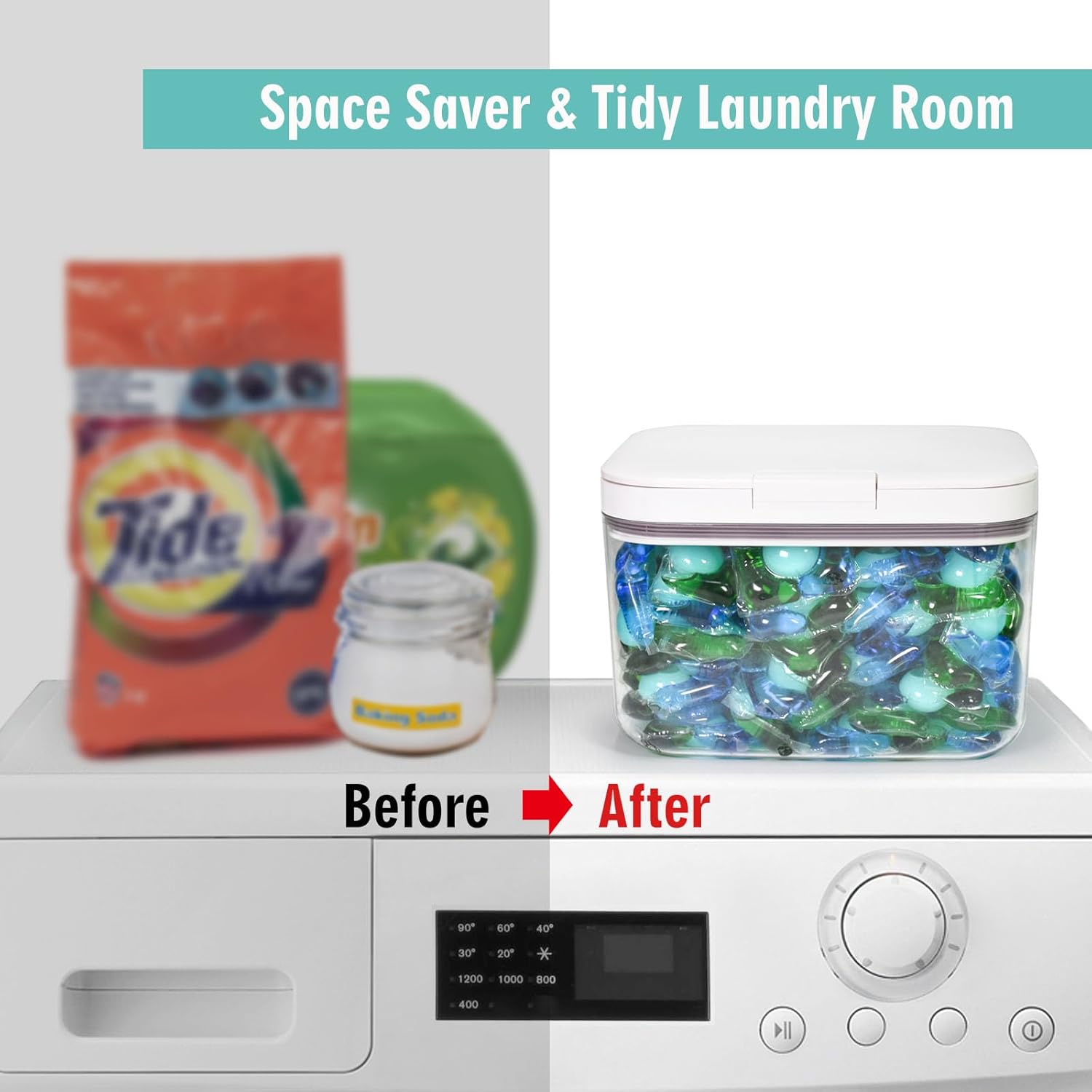 Pensino Laundry Pods Container Holder with Lid, Laundry Room Storage Container for Detergent Pods Laundry Powder Scent Booster Container with Scoop - Image 5