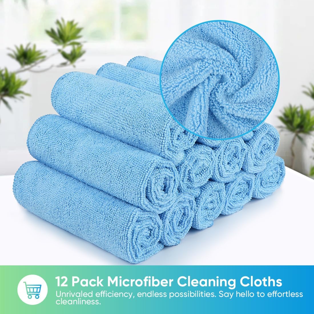 HOMEXCEL Blue Microfiber Cleaning Cloth, 12 Pack Premium Microfiber Towels for Cars, Lint Free, Scratch-Free, Highly Absorbent, Reusable Cleaning Rags for Car, Household, Kitchen, Window,11.5"X11.5" - Image 4