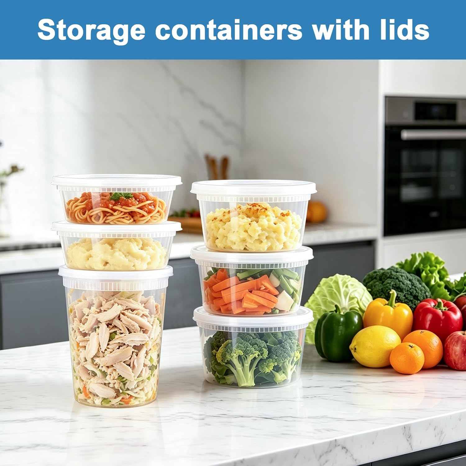Lamosi 60 Sets Deli Containers with Lids, 8/16/32 oz Quart Containers BPA Free, Airtight Takeout Plastic Food Storage Container, Stackable Leakproof Microwave & Freezer Safe for Soup, Sauce & Leftover - Image 5