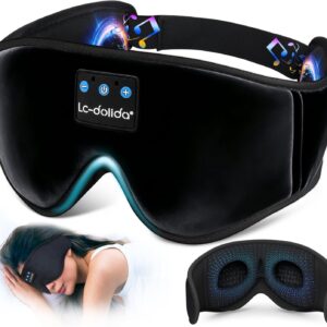 LC-dolida Sleep Headphones, 3D Sleep Mask Bluetooth Wireless Music Eye Mask, Sleeping Headphones for Side Sleepers Sleep Mask with Bluetooth Headphones Ultra-Thin Stereo Speakers Perfect for Sleeping