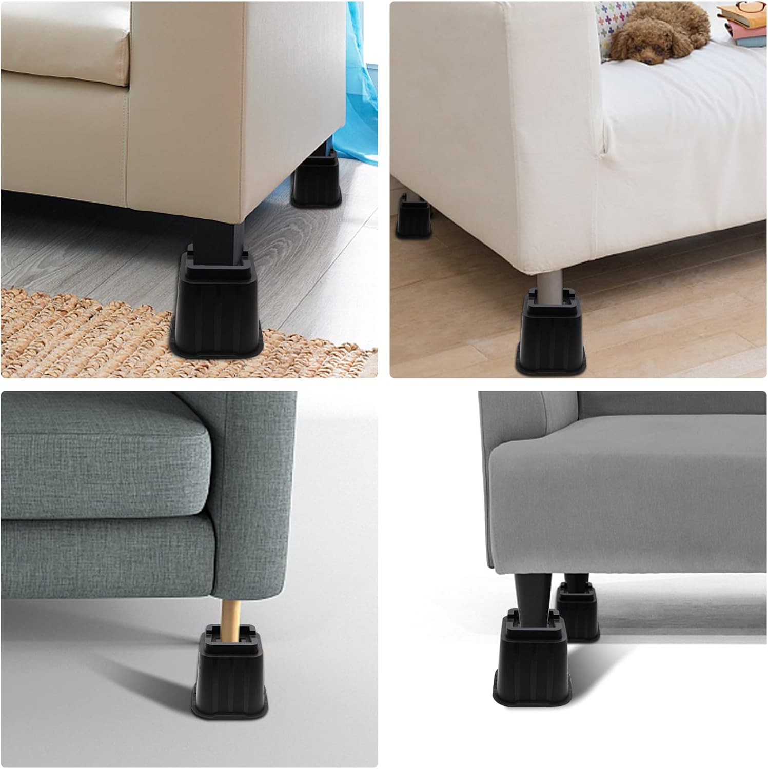 MYMULIKE Bed Risers 5 inch, Heavy Duty Bed Lifts Risers Support Up to 6000 Lbs for Sofa, Table, Couch, Chair or Desk (Set of 6, Black) - Image 8