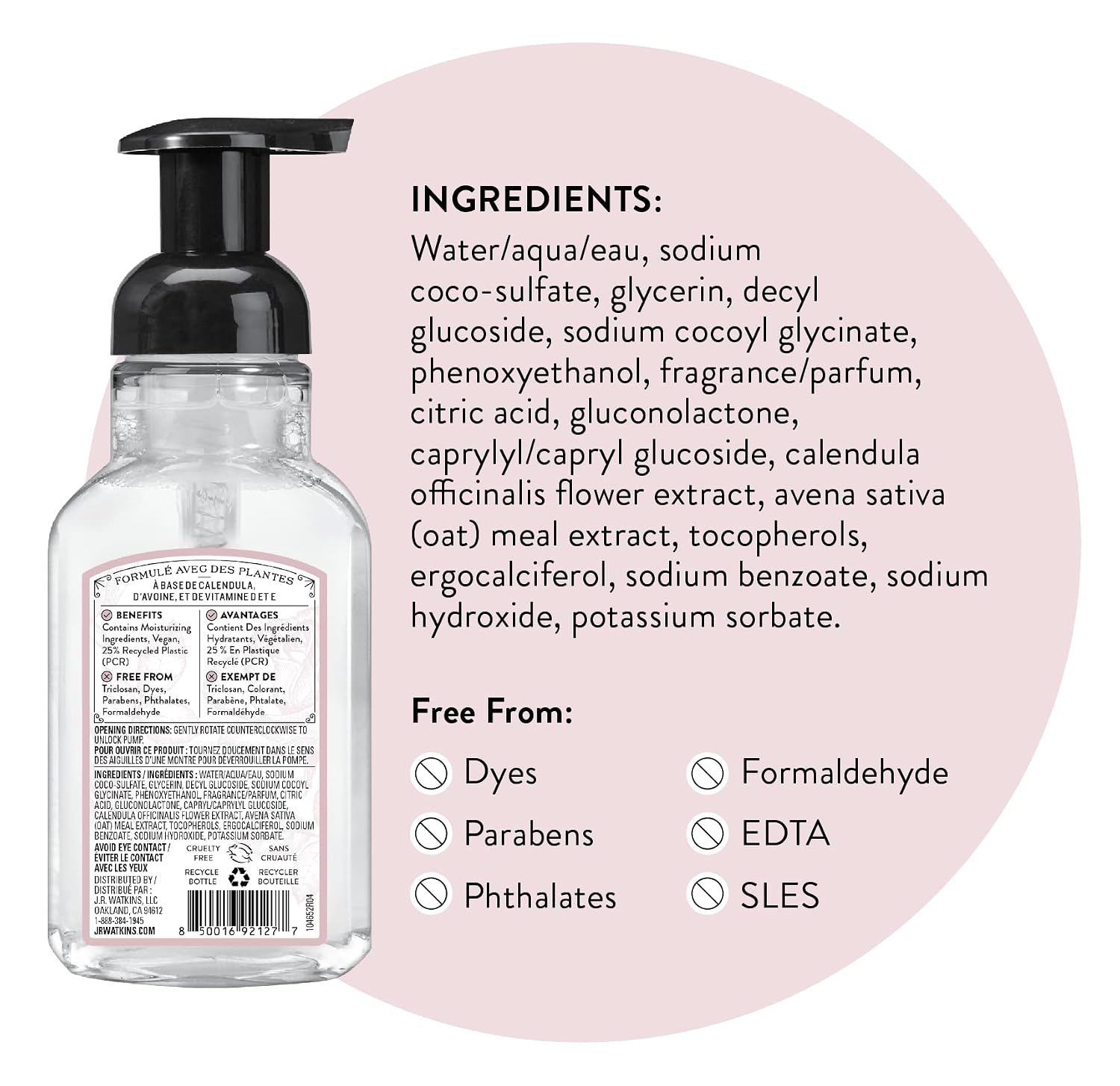 J.R. Watkins Foaming Hand Soap with Pump Dispenser, Moisturizing Foam Hand Wash, Alcohol-Free, Cruelty-Free, eau de rose, 9 fl oz, 3 Pack - Image 7