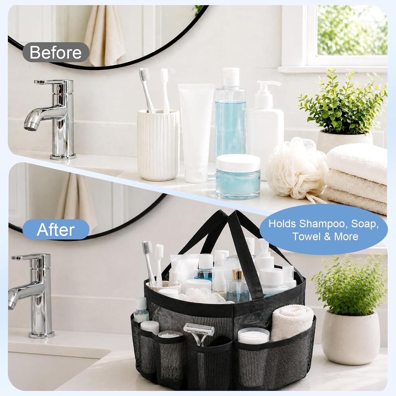 Mesh Shower Caddy Portable for College Dorm Room Essentials, Shower Caddy with 9 Pockets, Shower Bag for Toiletry, Camping, Swimming, Gym, Beach - Image 6