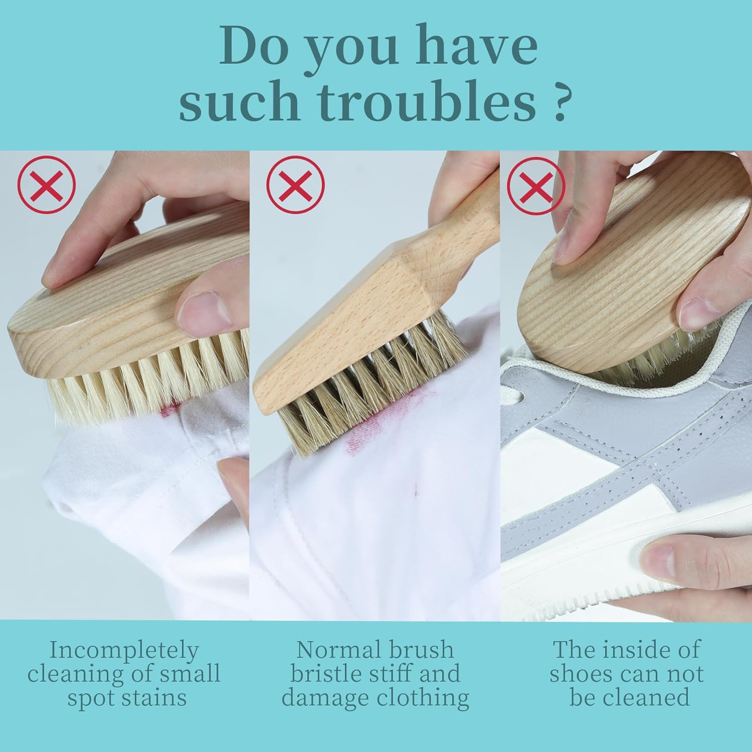 BFWood Laundry Stain Brush, Natural Soft Boar Bristles, Removes Tough Stains from Delicate Fabrics Like Knits, Cotton, and Linens, Gentle on Fabrics, No Damage - Image 5