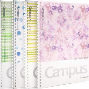 Kokuyo Spiral Notebook Journal, 4 Pack Campus B5 Soft Ring Notebooks with Dotted A 7mm Rule, 40 Sheets, Aesthetic 1 Subject Notebook in Blue Pink Yellow Green, College Office Note Taking