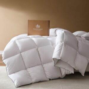 Pacific Coast Goose Feather Down Fiber Comforters King Size, Extra Fluffy White Duvet Insert, Ultra-Soft, Breathable, All Season Hotel Luxury Bedding Comforters, 8 Corner & Center Loops (106″x90″)