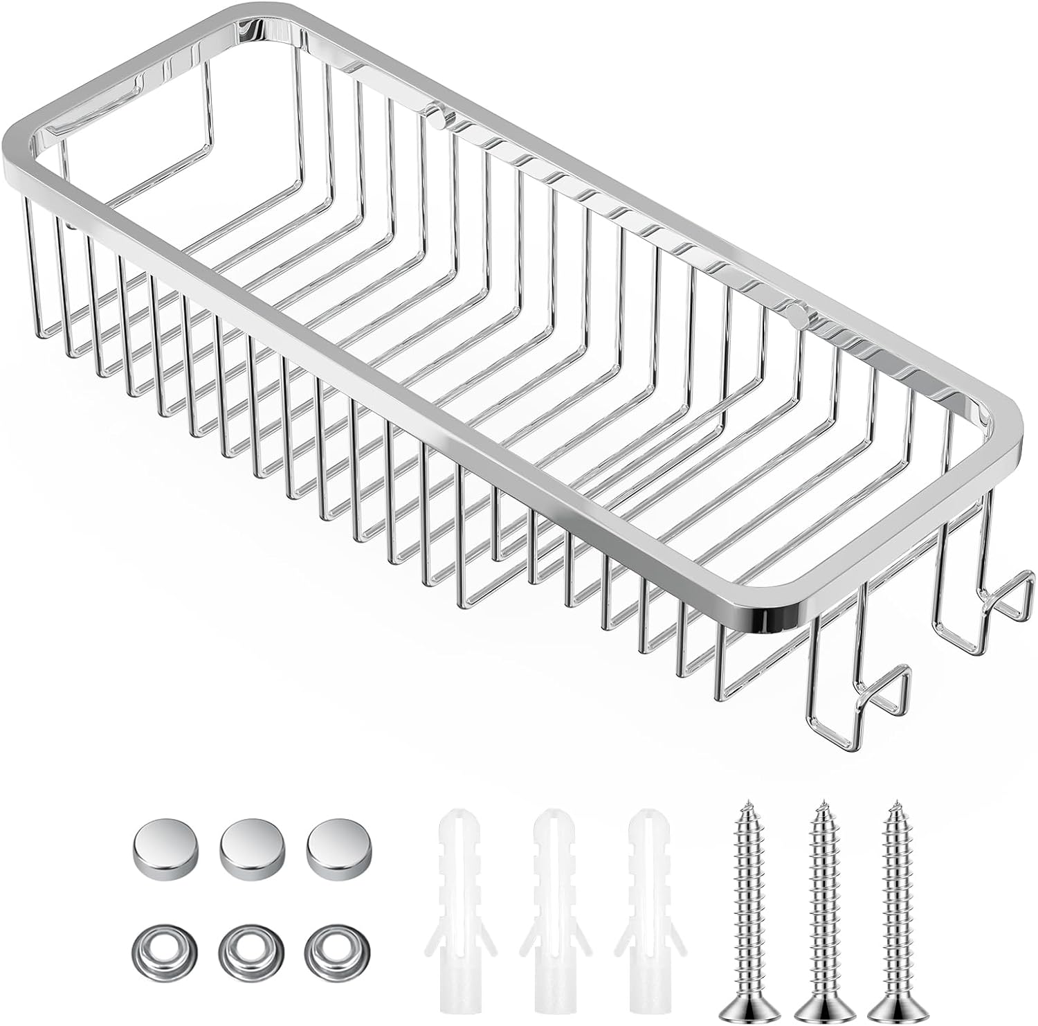 Wire Basket Wall Mount,Corner Shower Caddy 304 Stainless Steel,Bathroom Shower Organizer Soap Caddy,Polished Finish,Long Basket - Image 2