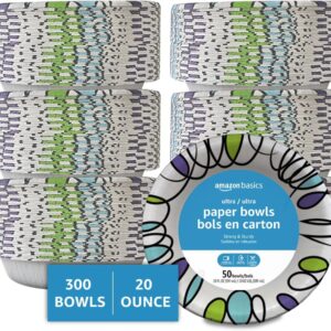 Amazon Basics Ultra Disposable Paper Bowls, 20 Oz, Microwave Safe, Soak Proof, Strong & Sturdy, White, 300 Count (6 Packs of 50)