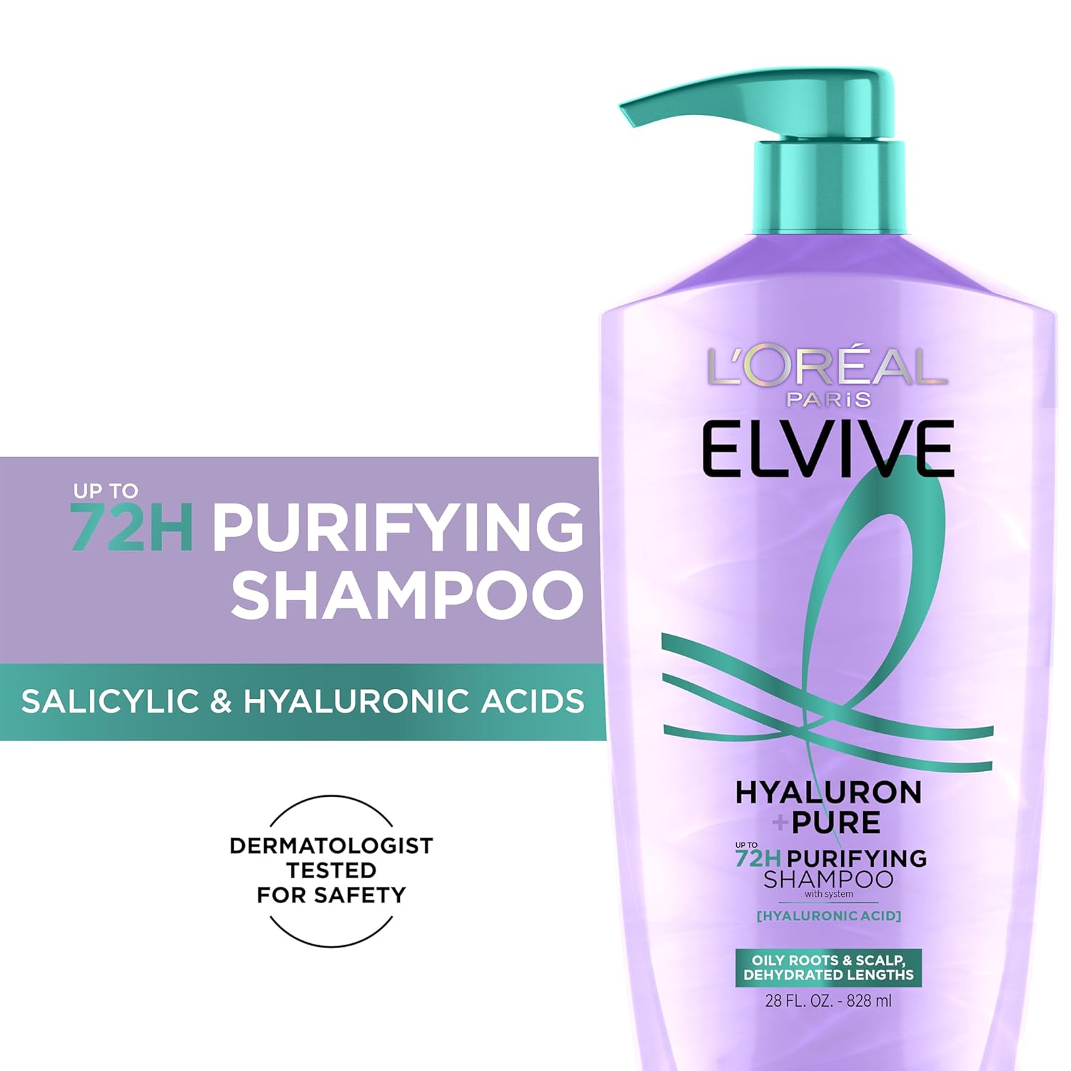 L'Oreal Paris Elvive Hyaluron + Pure 72H Purifying Shampoo for Oily Hair, Clarifying Shampoo with Salicylic Acid and Hyaluronic Acid, 28 Fl Oz - Image 3