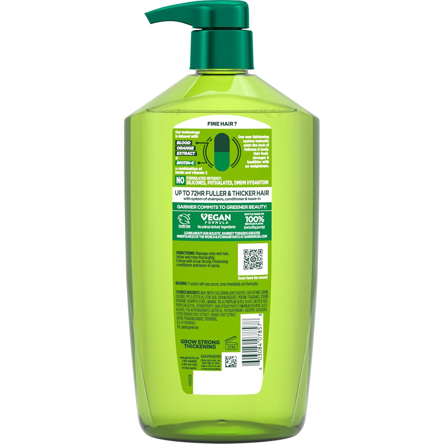 Garnier Fructis Grow Strong Thickening Shampoo for Fine Hair, Biotin-C, 33.8 Fl Oz, 1 Count (Packaging May Vary) - Image 7