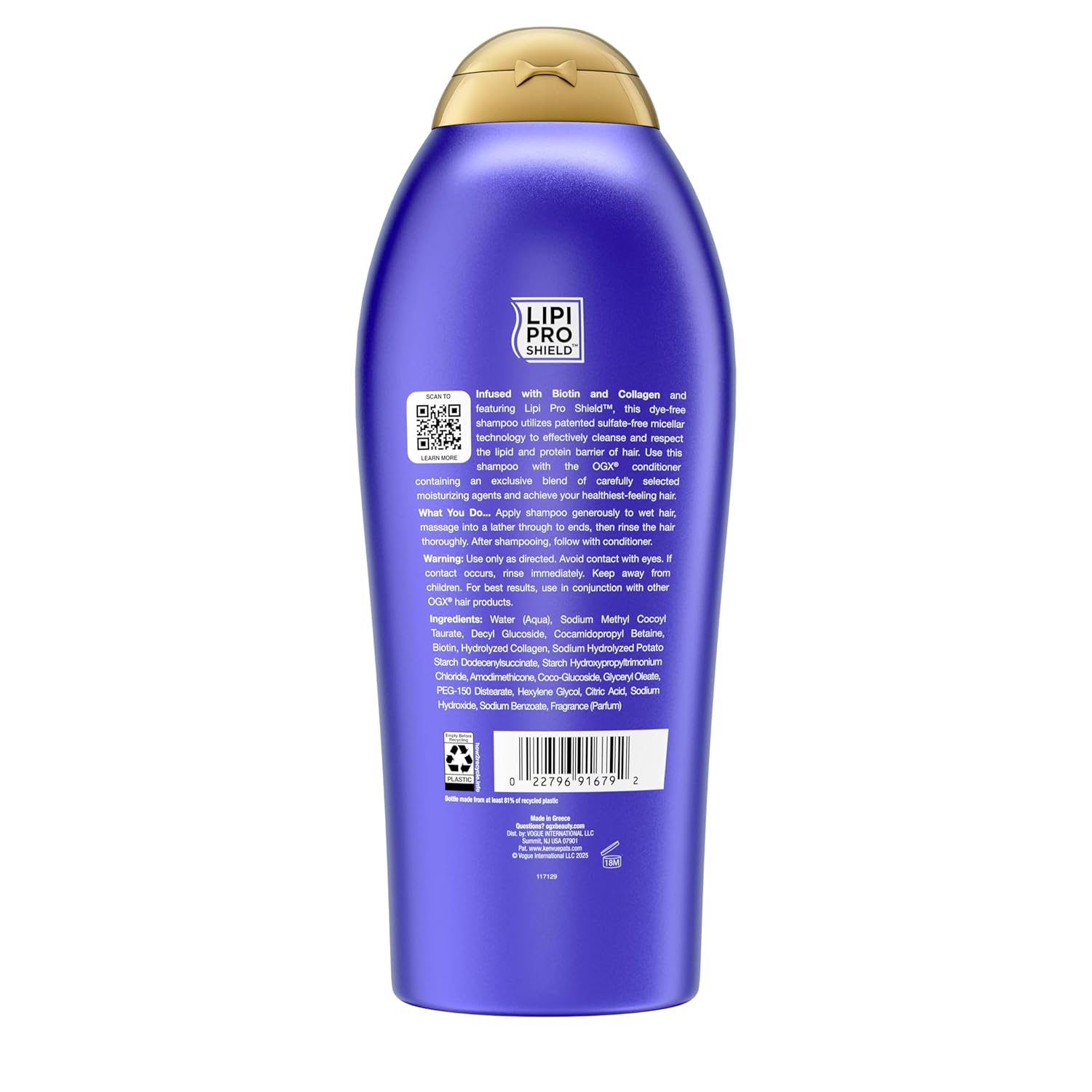 OGX Thick & Full + Biotin & Collagen Volumizing Shampoo, Nutrient-Infused Hair Shampoo with Vitamin B7 Biotin Gives Hair Volume & Body for 72+ Hours, Sulfate-Free Surfactants, 25.4 fl. oz - Image 8