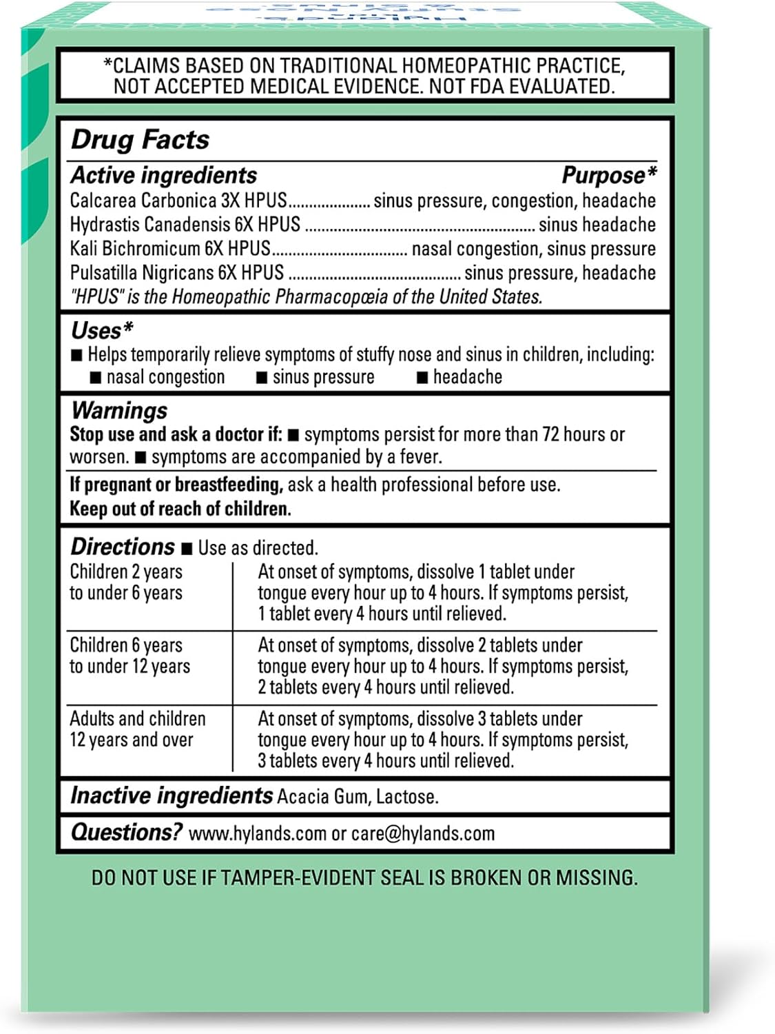 Hyland's Kids Stuffy Nose and Sinus Tablets, Cold Medicine for Children Ages 2 and up, Headache Relief and Nasal Decongestant, Quick Dissolving Tablets, 50 Count - Image 6