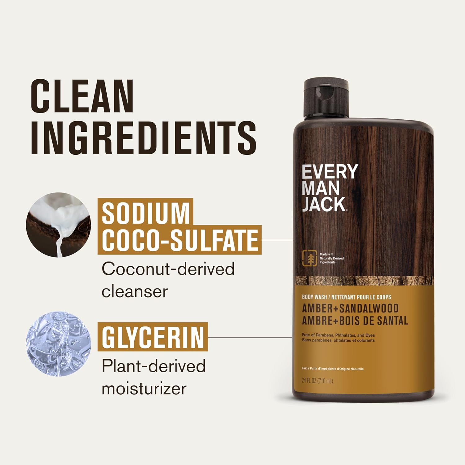 Every Man Jack Amber+Sandalwood Hydrating Mens Body Wash for All Skin Types-Cleanse, Nourish, and Hydrate Skin with Naturally Derived Ingredients-Paraben Free, Phthalate Free, Dye Free-24oz(Pack of 2) - Image 6