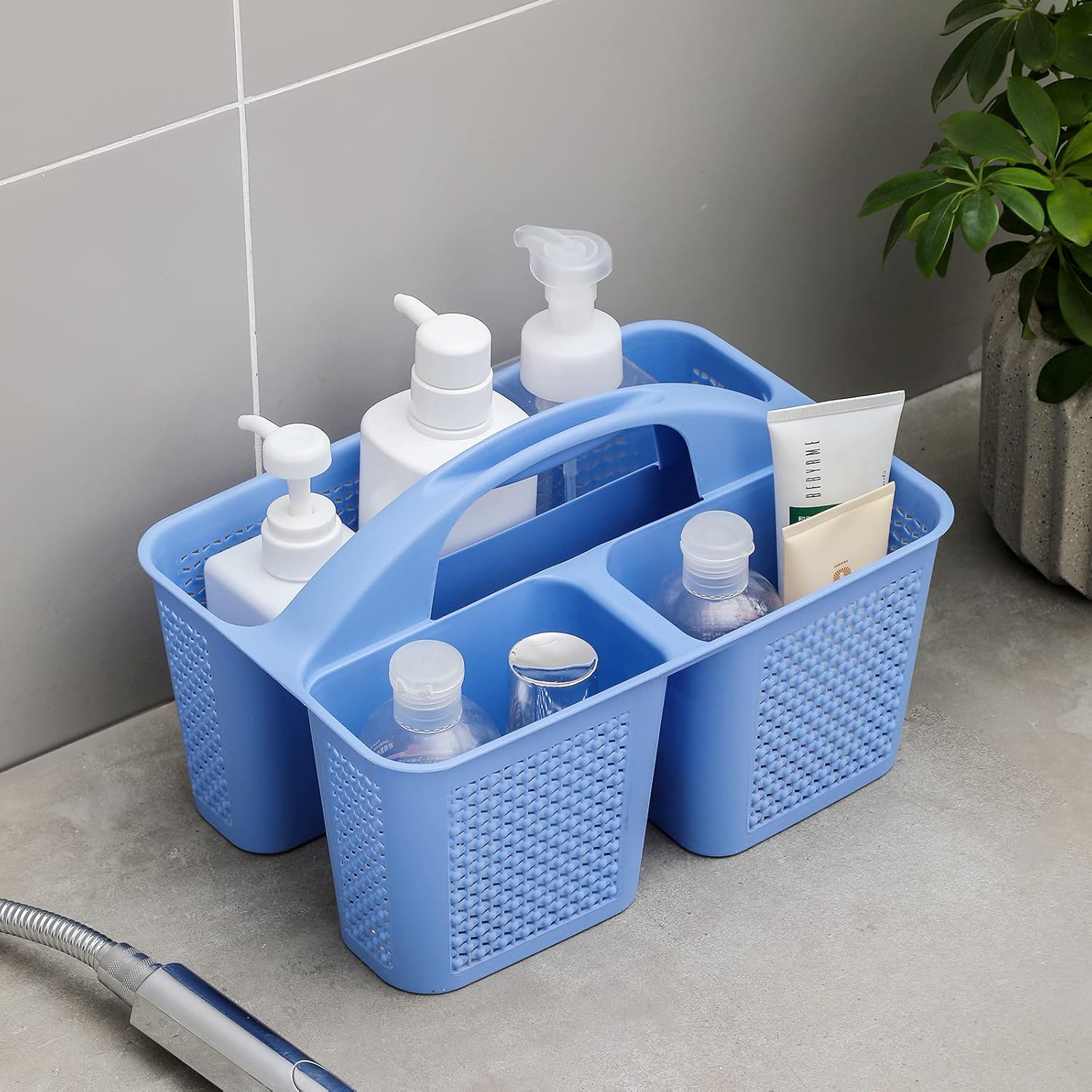 UUJOLY Plastic Portable Shower Caddy Basket Bucket, Cleaning Shower Basket with Handle Compartments Storage Basket Organizer for Bathroom Kitchen College Dorm Sink, Dark Blue - Image 3