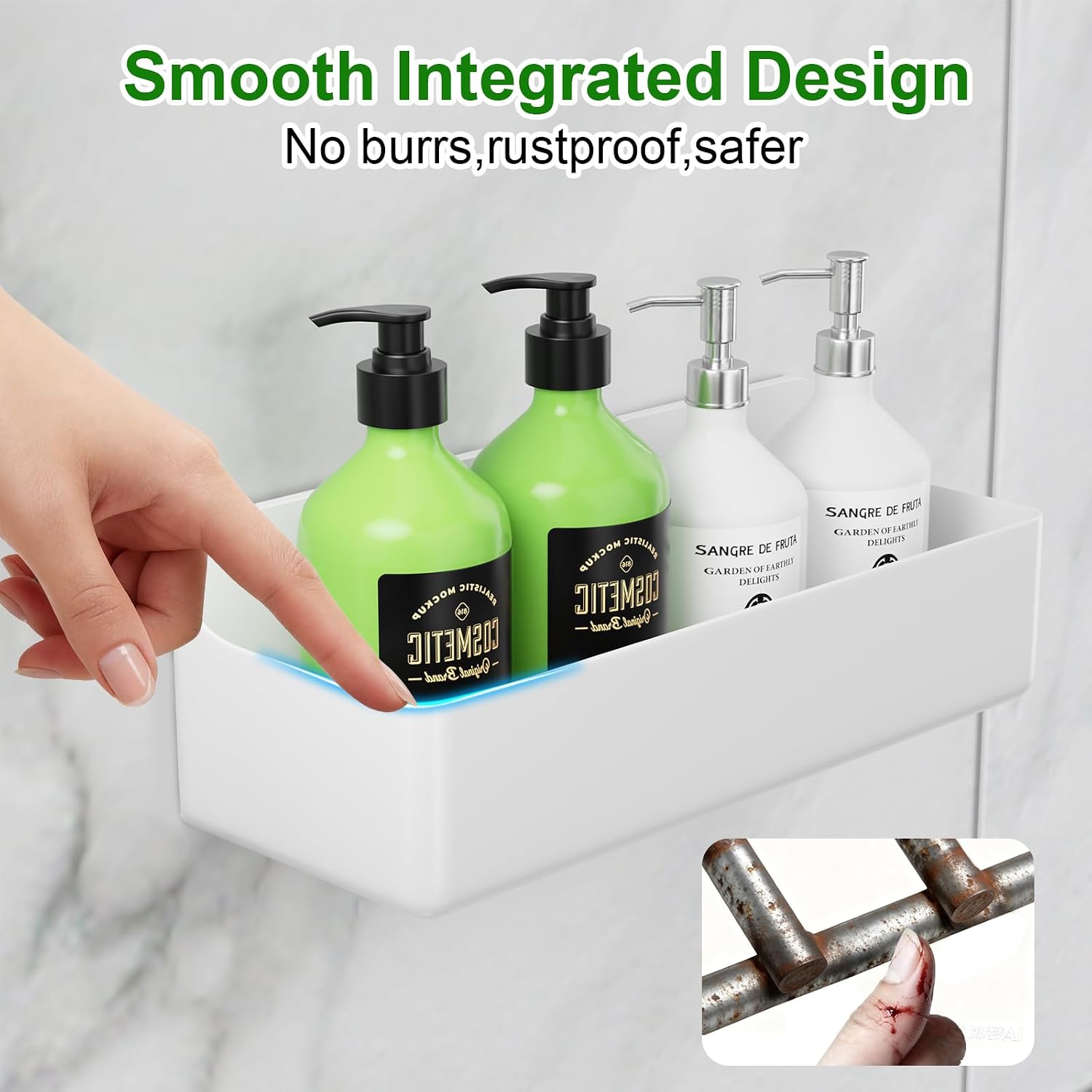 Adhesive Shower Caddy 6 Pack Rustproof Shower Shelves for Inside Shower No Drilling Bathroom Organizers and Storage Rack with Soap Holder Clear - Image 4