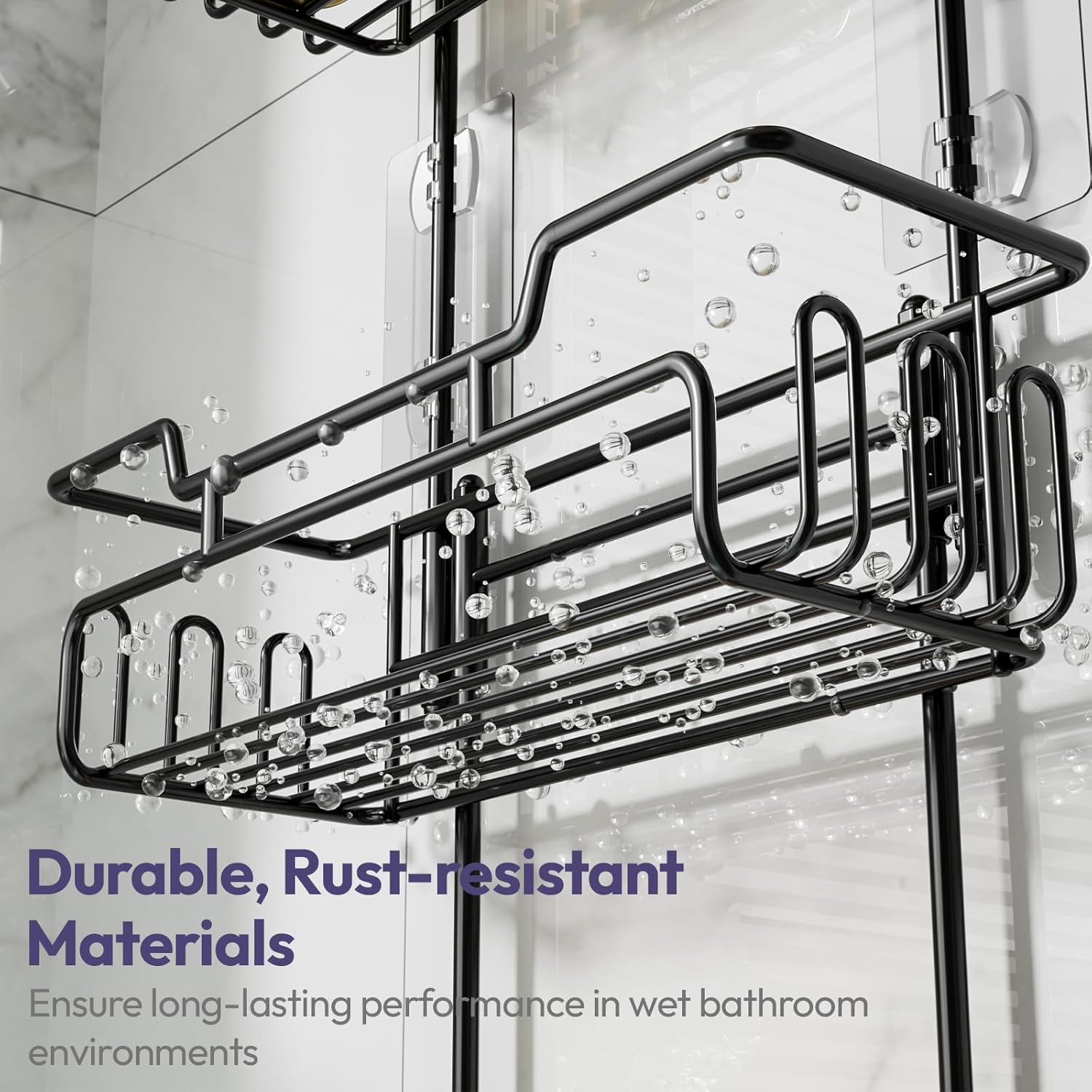 SWTYMIKI Bathroom Shower Caddy Hanging - 3 Tier Rustproof Over Shower Head Organizer, No Drilling Bathroom Shelf with 16 Hooks & Soap Holder, Anti-Swing Rack for Shampoo,Sponge,Towel, Black, Medium - Image 7