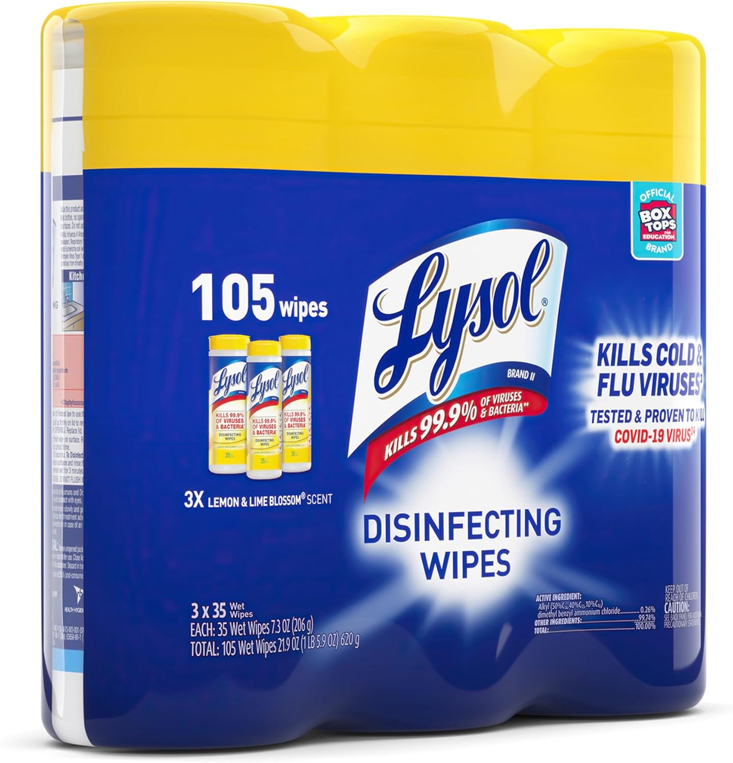 Lysol Disinfecting Wipes, Lemon & Lime Blossom, 105 Wipes (3 Packs of 35 Wipes) - Image 2