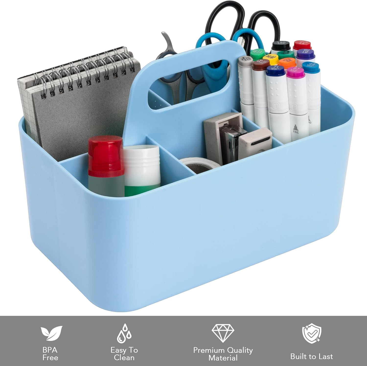 Tiawudi Multipurpose Caddy Organizer, Plastic Caddy with Handle, Stackable Desk Organizer for Stationery, Marker and Pencil, Office Supplies Organizer, Dorm Caddy - Image 4