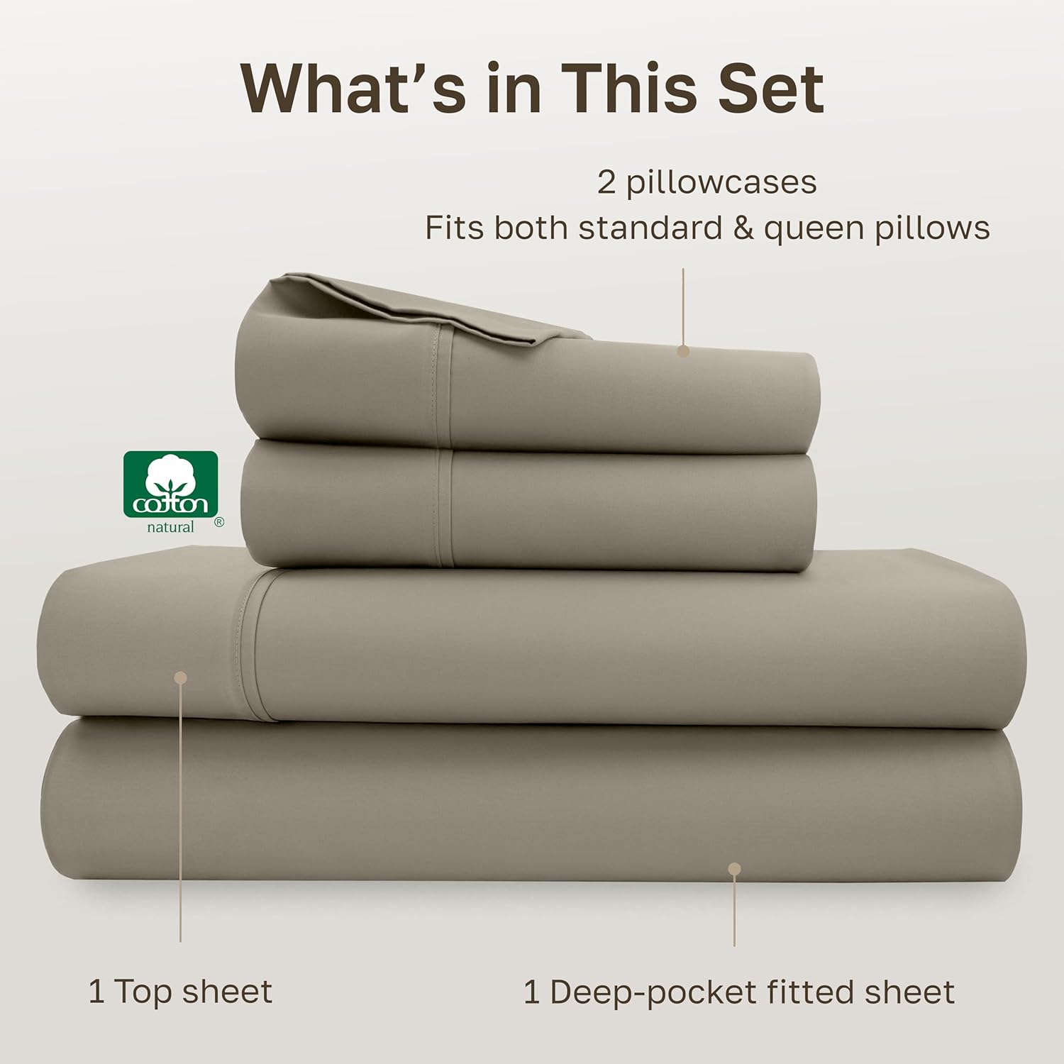 California Design Den Soft 100% Cotton Bed Sheets Queen Size Set, 400 TC Good Housekeeping Award Winner, Silky Smooth Sateen Weave with Deep Pockets, Breathable and Durable Queen Bedding Set - Taupe - Image 5