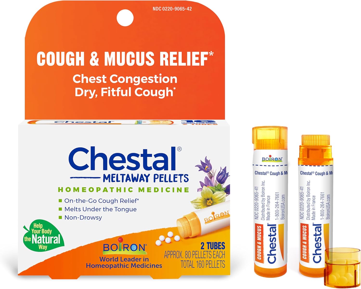 Boiron Chestal Pellets for Cough and Mucus Relief, Nasal or Chest Congestion, and Sore Throat Relief - 2 Count (160 Pellets) - Image 2