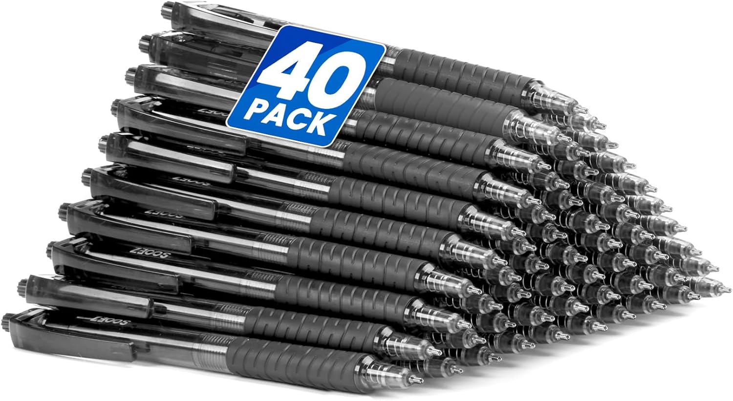 Sooez 40 Pack Bulk Pens Ballpoint, Smooth Writing Pens with Soft Grip, Retractable Black Ink Pens, Medium Point 1.0mm Pen for Journaling, Ballpoint Pen Office Supplies for Nurse, Server, Note Taking - Image 2