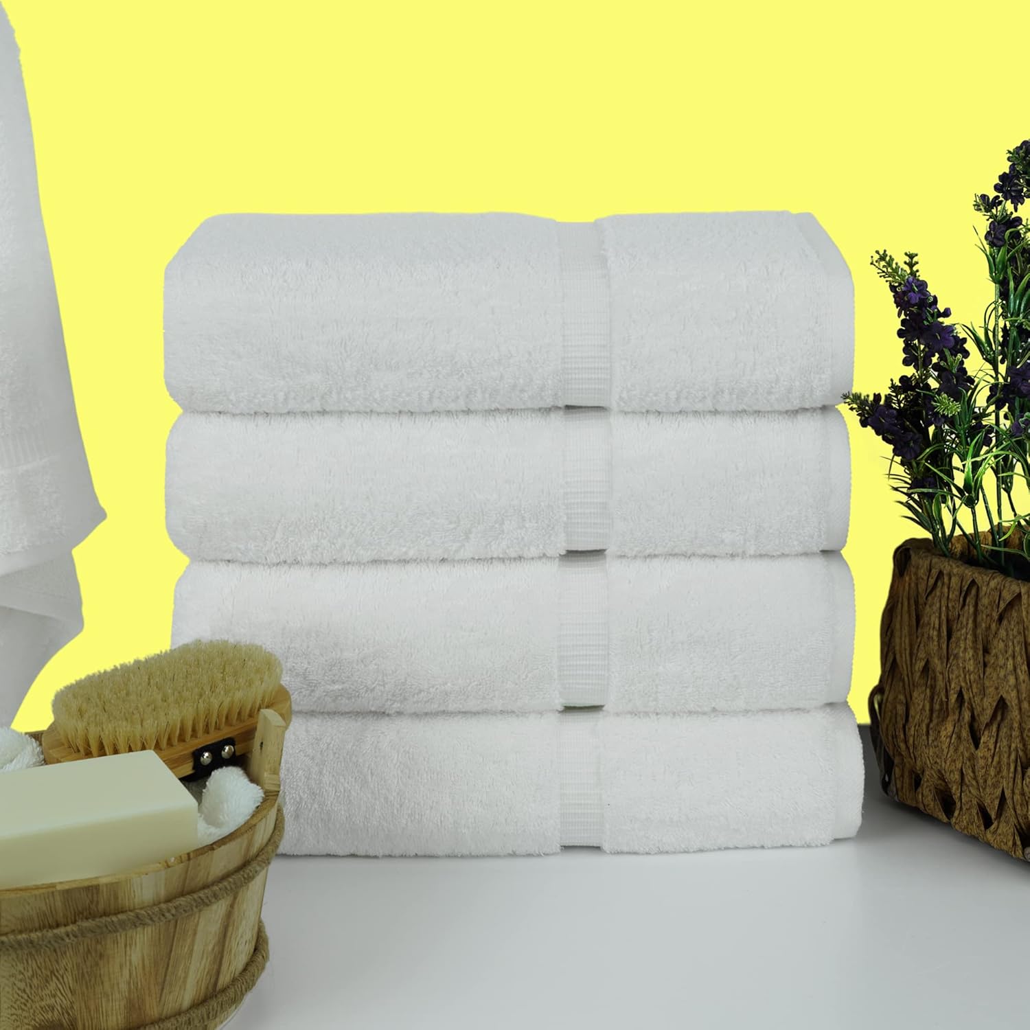 Chakir Turkish Linens 4 Piece Bath Towel Set, 100% Cotton Luxury Turkish Towels for Bathroom, Soft Absorbent Bath Towels, 27 x 54 Inches, White - Image 2