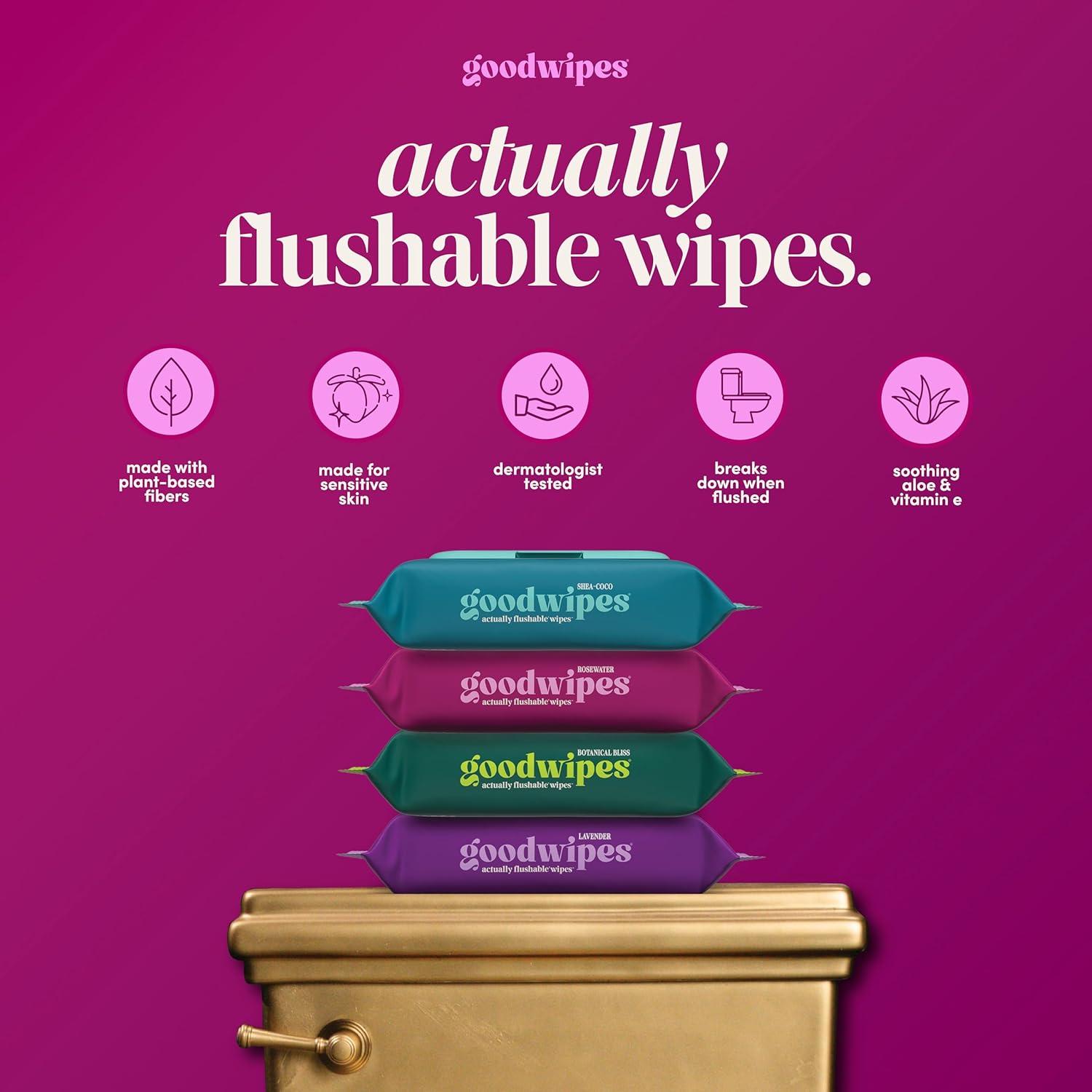 goodwipes Flushable Wipes - Rosewater Wet Wipes for Adults, Sewer & Septic Safe, Guest Bathroom Essentials for Women & Men, pH Balanced & Extra Large, 153 Count (3 Packs and 3 Singles) - Image 2