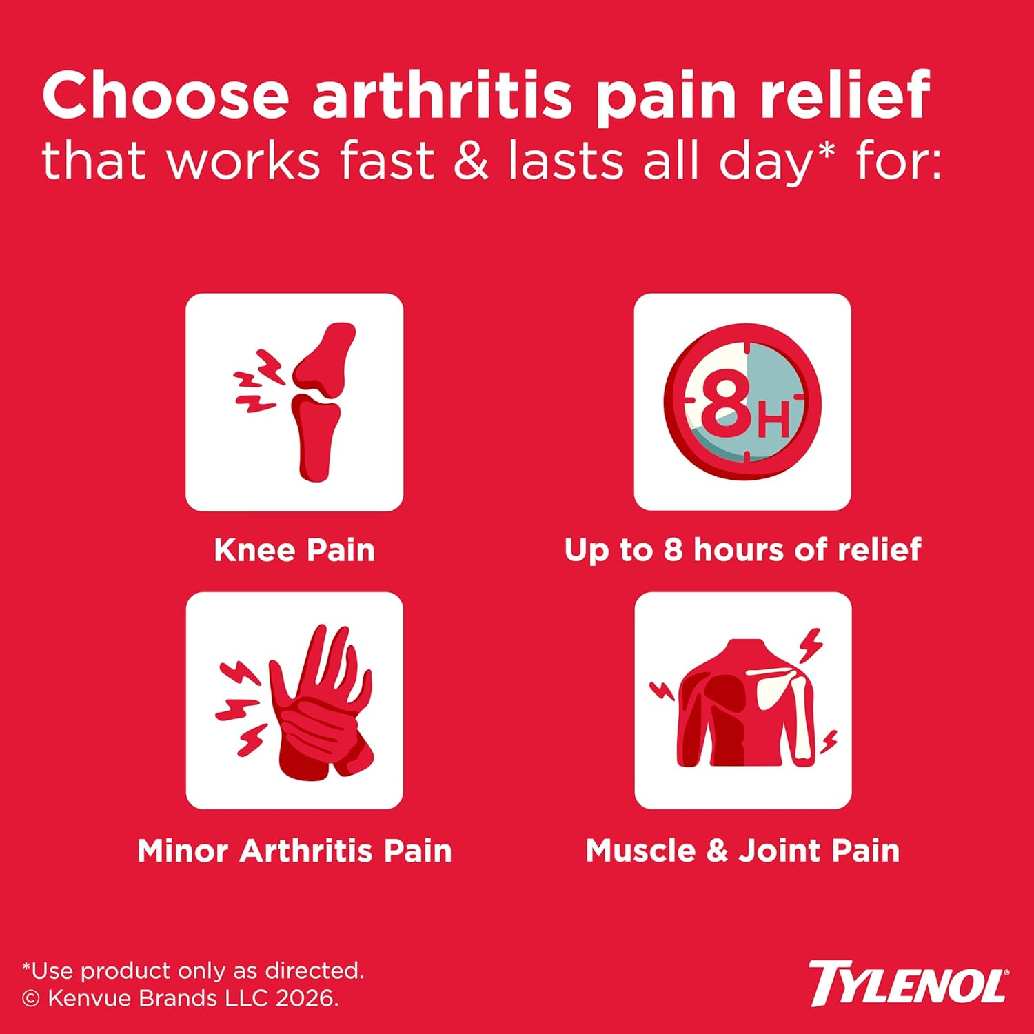 Tylenol 8 Hour Arthritis Pain Extended Fast, Strong Pain Relief Caplets, Acetaminophen 650 mg Each, Relieves Minor Arthritis and Joint Pain, Fever Reducer, Gentle on Stomach, 225 Count Value Size - Image 2