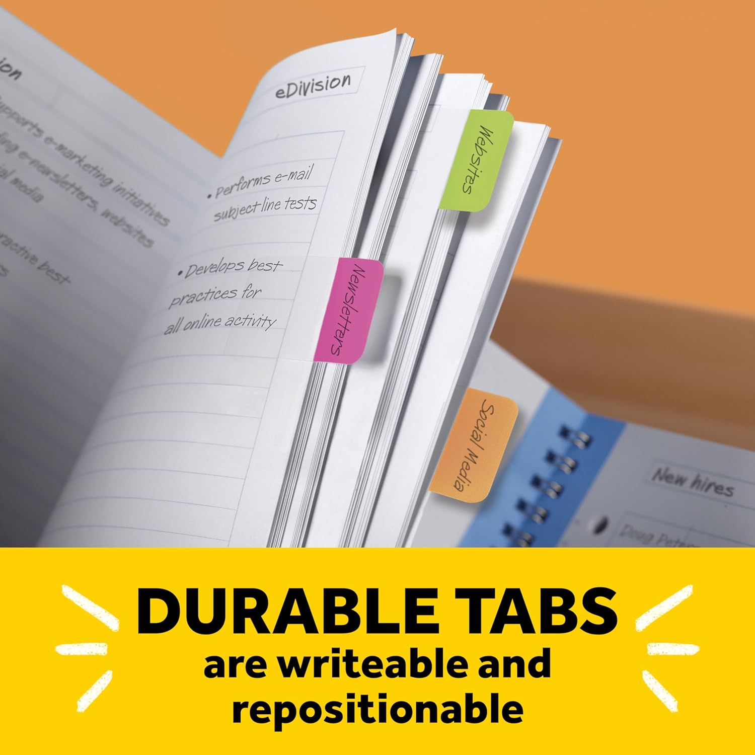 Post-it Tabs, 1 in Solid, Aqua, Yellow, Pink, Red, Green, Orange, 6/Color, 36/Dispenser (686-ALOPRYT) - Image 8