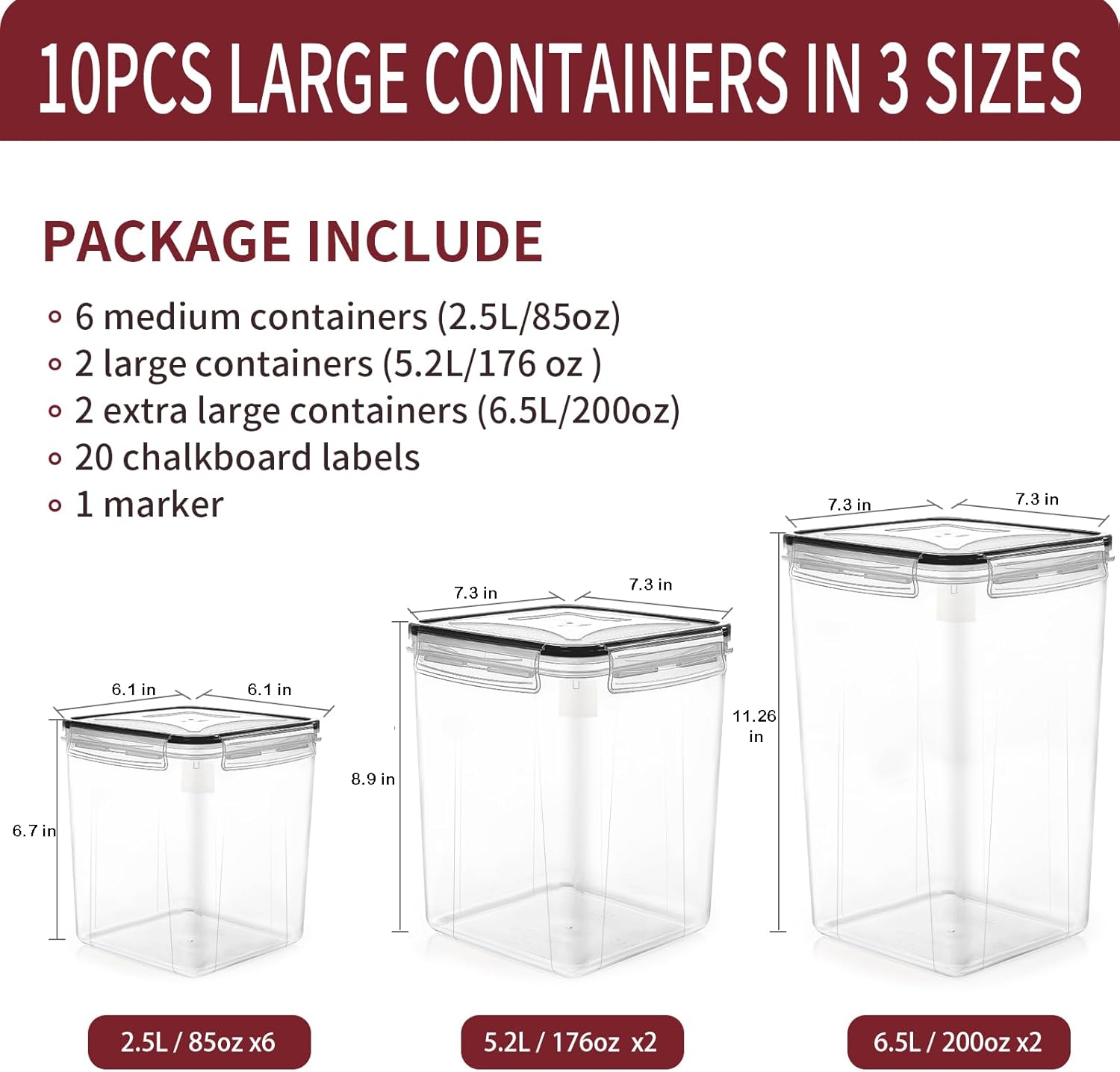 PRAKI 10 PCS flour sugar storage containers for Organizers and Storage | BPA Free, Airtight Food Storage Containers with Lids for Sugar, Flour, Baking Supplies, Versatile Kitchen Containers, Black - Image 3