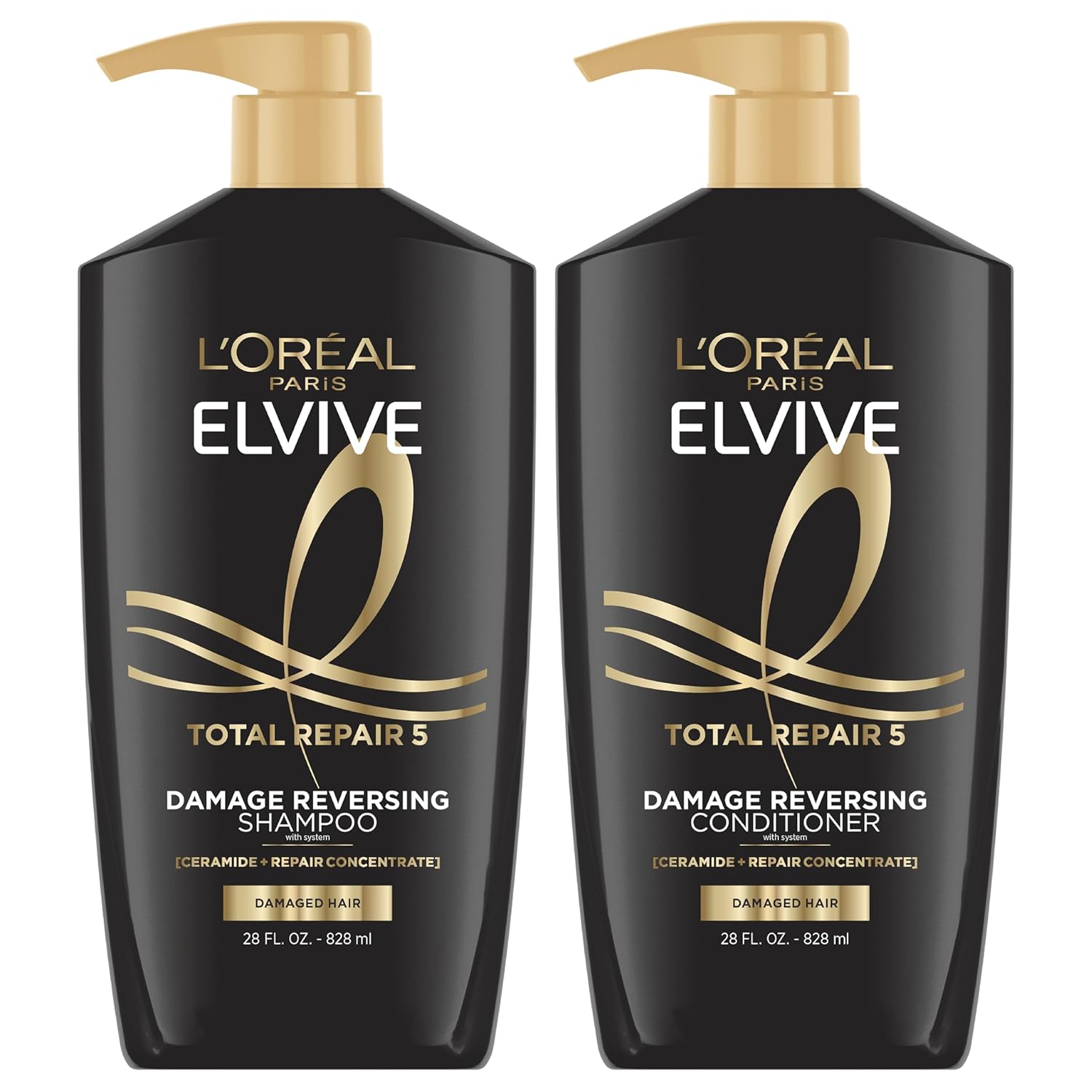 L'Oreal Paris Elvive Total Repair 5 Damage Reversing Shampoo and Conditioner Set for Dry and Damaged Hair, Hair Repair Formula with Protein and Ceramide, 56 Fl Oz Set - Image 2