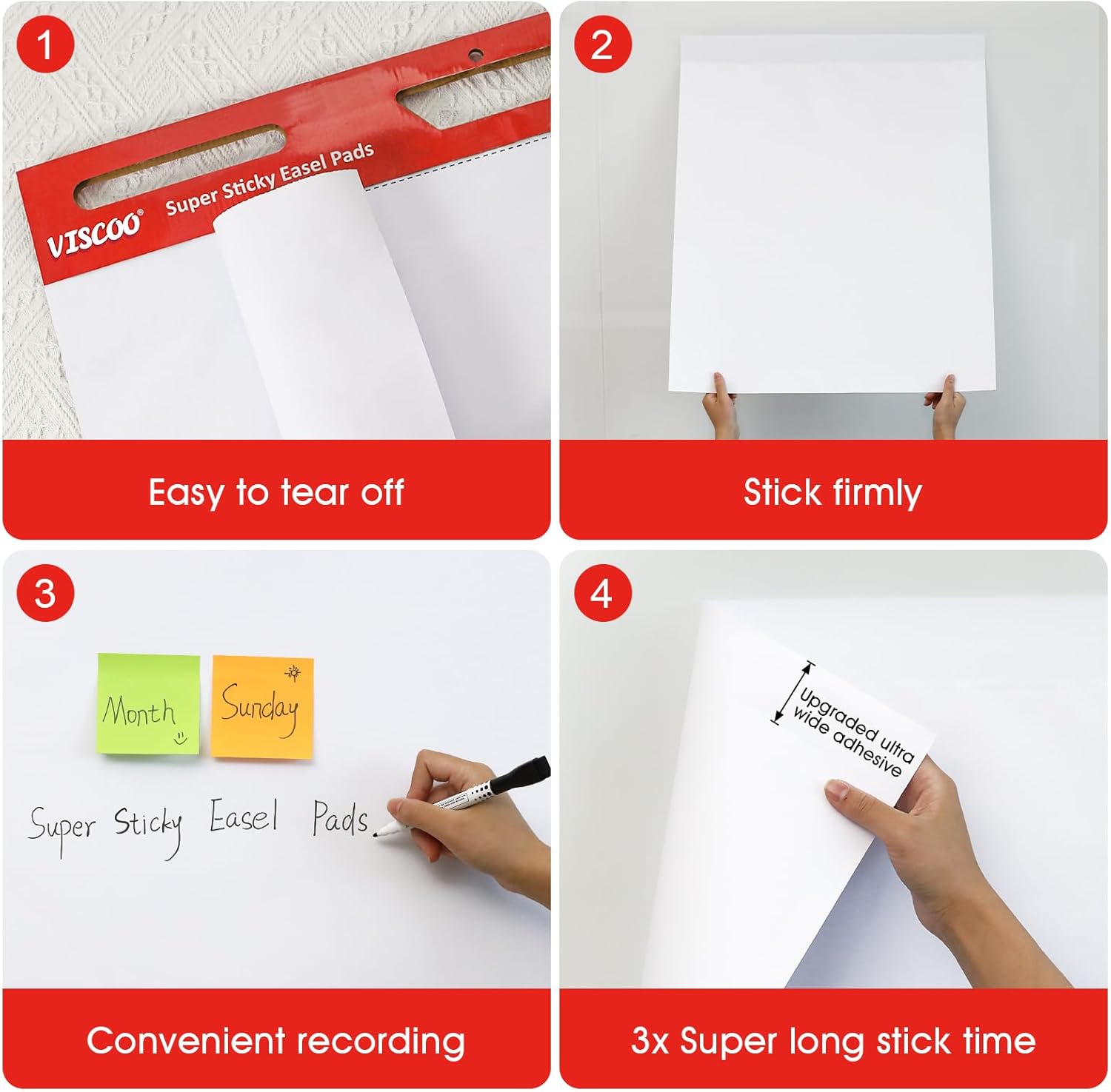 VISCOO Thickened Sticky Easel Pad, 25 x 30 Inches Large Chart Paper for Teachers,Self Stick Paper for White Board, Anchor Chart Paper, with Sticky Note, 300 Sheets/10 Pads - Image 5