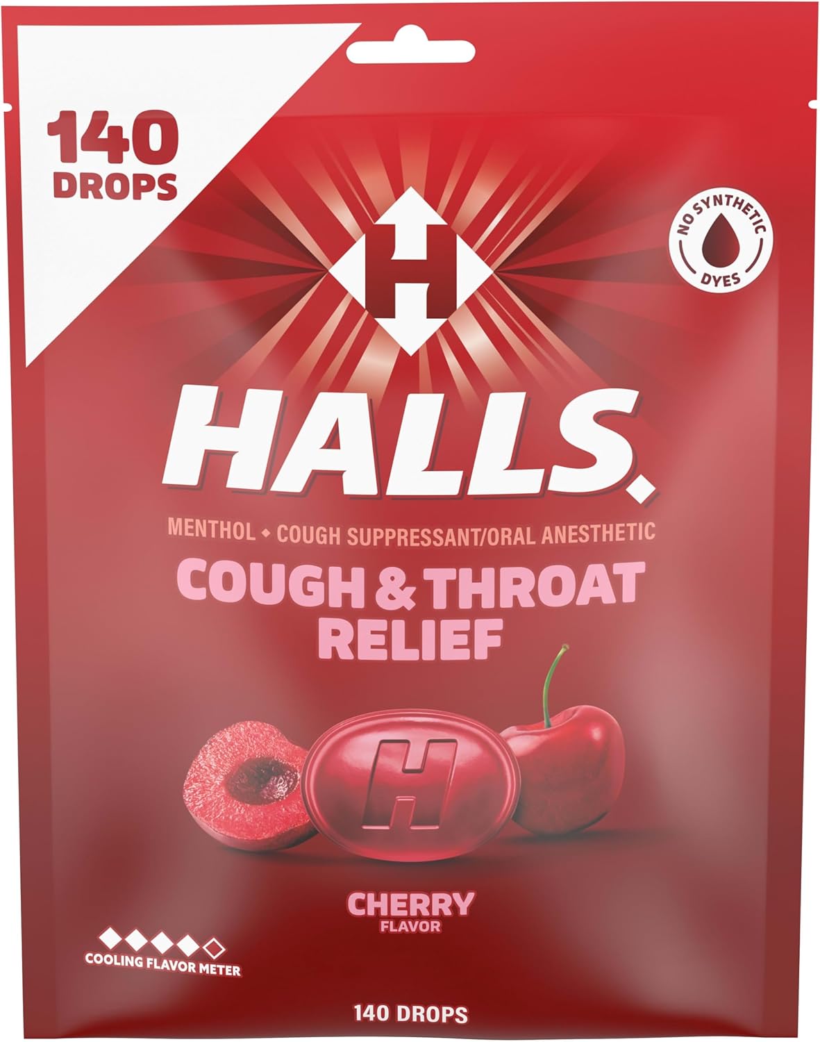Halls Cough and Throat Relief Cherry Cough Drops, Bulk Pack, 140 Drops - Image 2