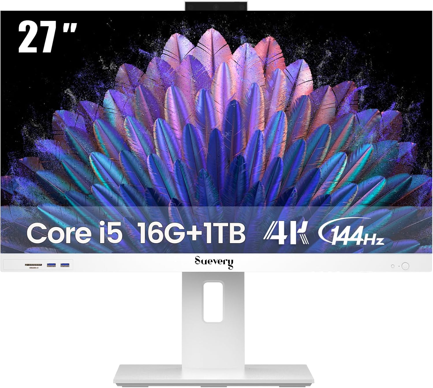 suevery All-in-One Desktop Computer Wi-Fi6 Gaming All in One Business PC White Business AIO Home Office Includes Keyboard & Mouse (I5-16G-1TB) - Image 2