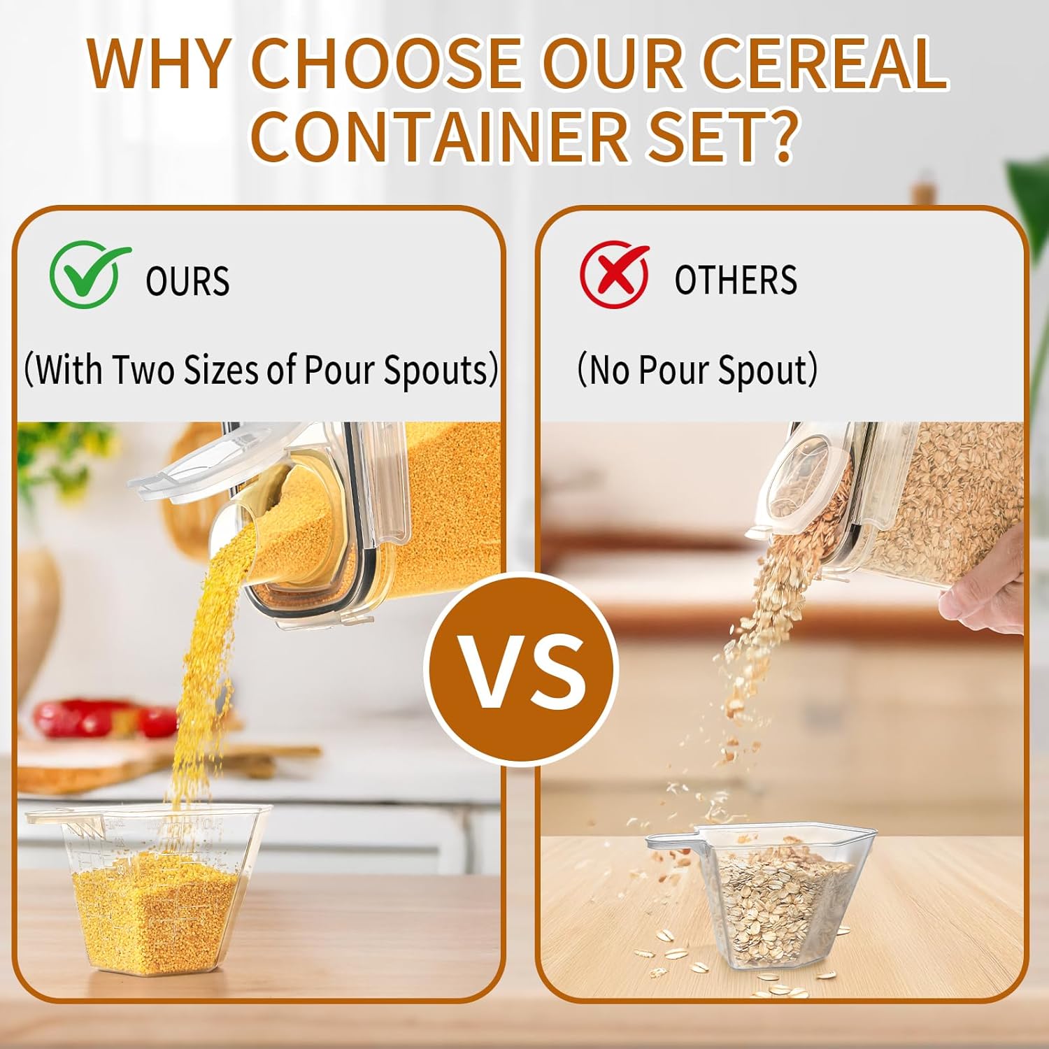 Cereal Containers Storage Set (4L / 135.2oz), 8PCS Airtight Food Storage Containers with Lids, Cereal Dispensers for Kitchen Pantry Organization and Storage with Pour Spout, 20 Labels, Marker - Image 6