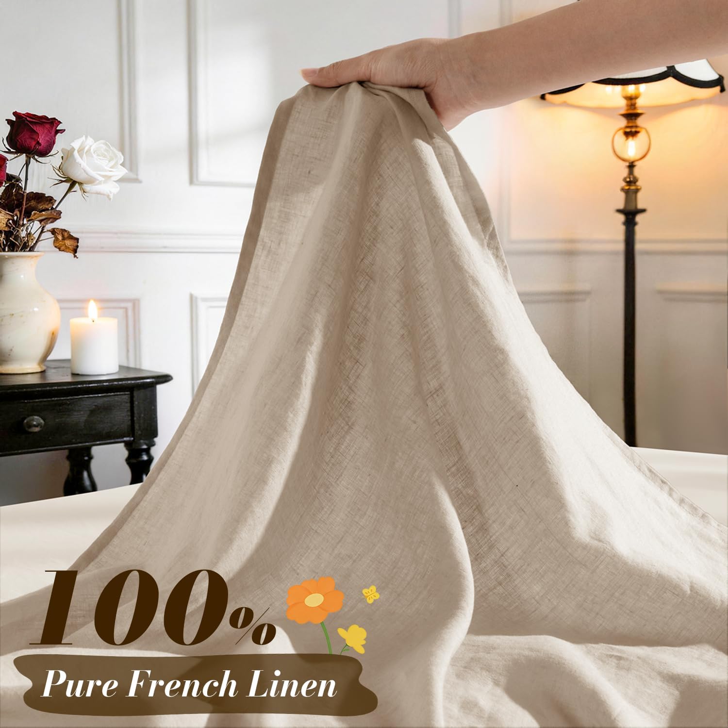 SONORO KATE 100% French Pure Linen Sheets, Breathable and Durable Linen King Size Sheets, Anti-Tear Linen Bed Sheets, Machine Washable, 16 Inch Deep Pocket - 4 Piece (Natural Linen, King) - Image 2