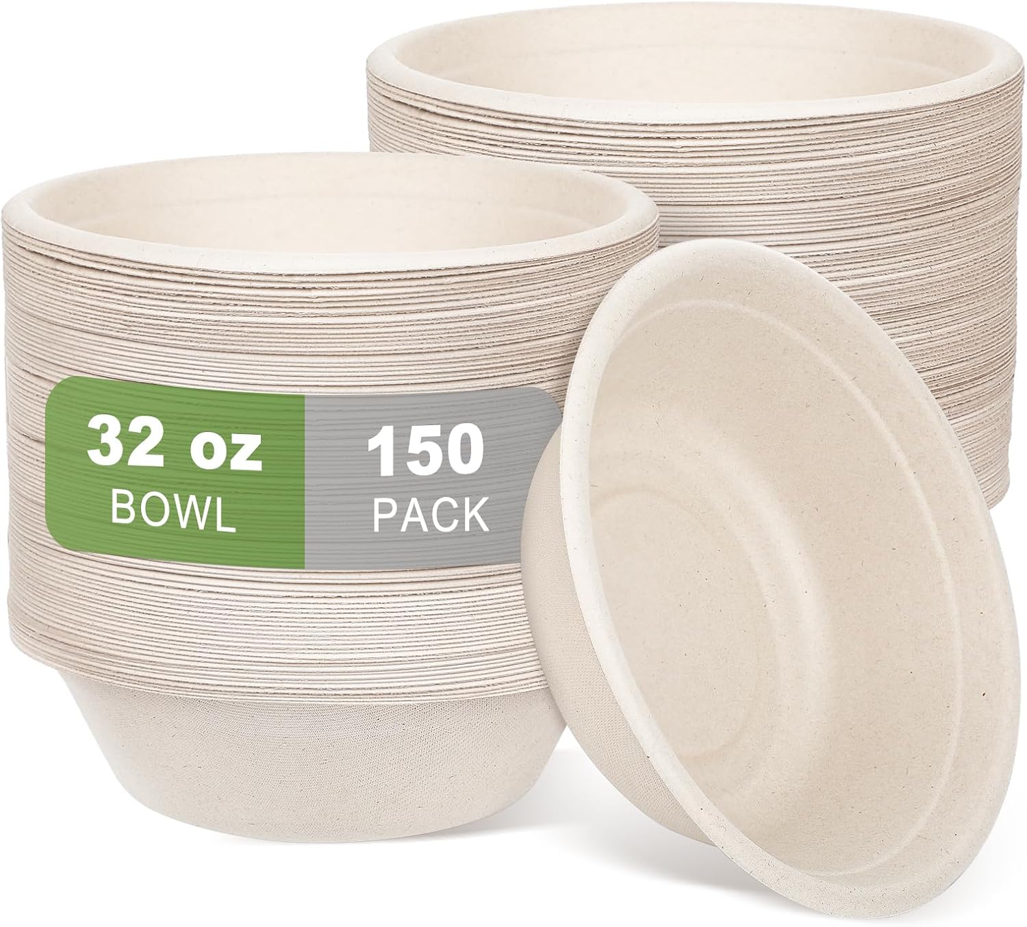 Large Disposable Paper Bowls-32oz for Hot Soup,150 Pack Eco-Friendly, Compostable Bagasse Disposable Heavy Duty Biodegradable Bowls Bulk for Hot Food, Salad, Milk Cereals - Image 2