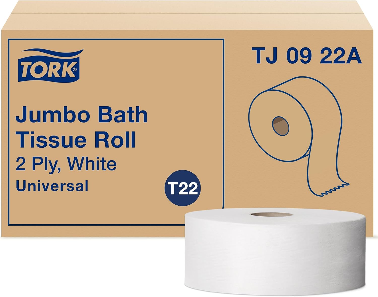 Tork Jumbo Toilet Paper Roll White T22, Universal, 2-ply, 12 x 1000′, TJ0922A Tork Jumbo Toilet Paper Roll White T22, Universal, 2-ply, 12 x 1000′, TJ0922A