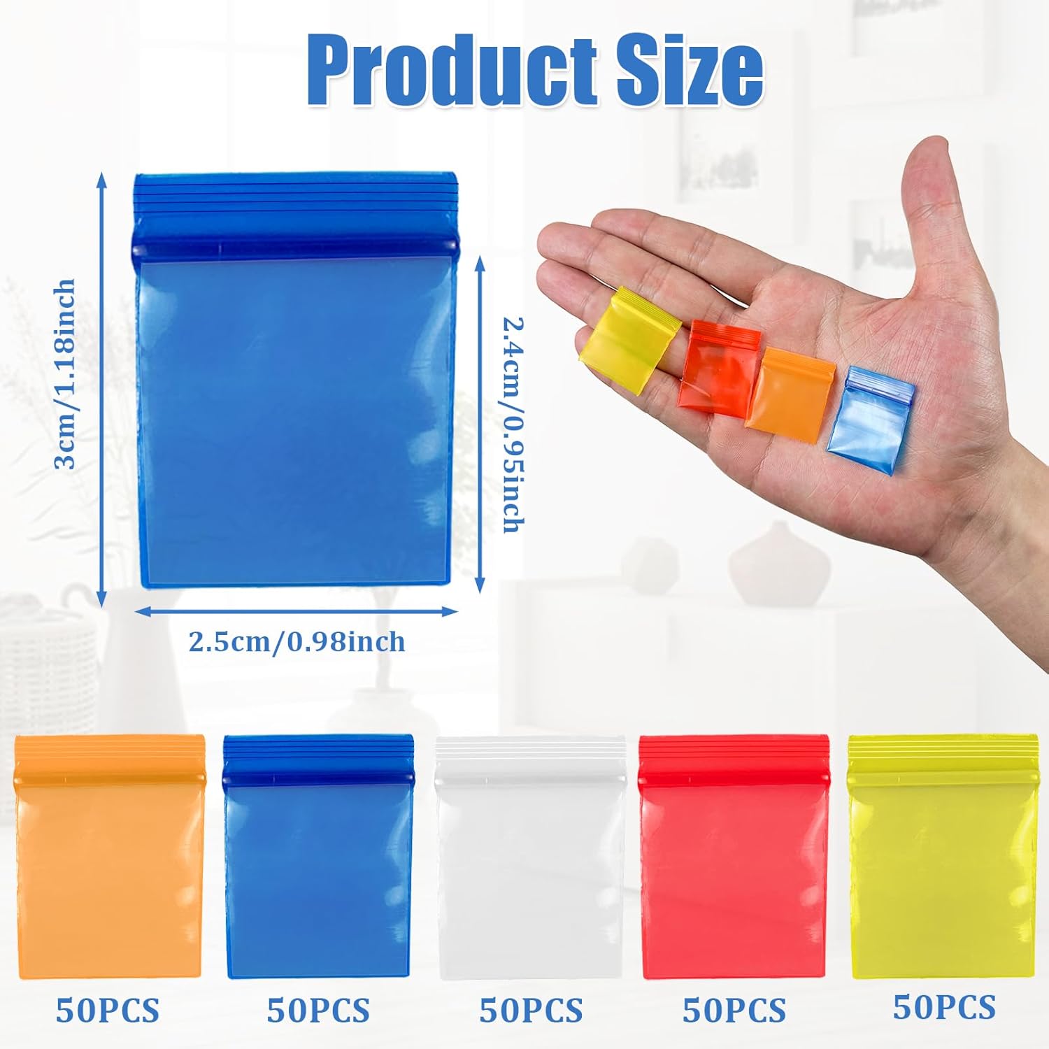 250pcs 1"x1" 4 Mil Mini Plastic Pouches Colored Clear Thick Poly Baggies All Purpose Resealable Storage Bags with Zip Top Lock for Jewelry Candy Beads Bolts Pills Powders - Image 3