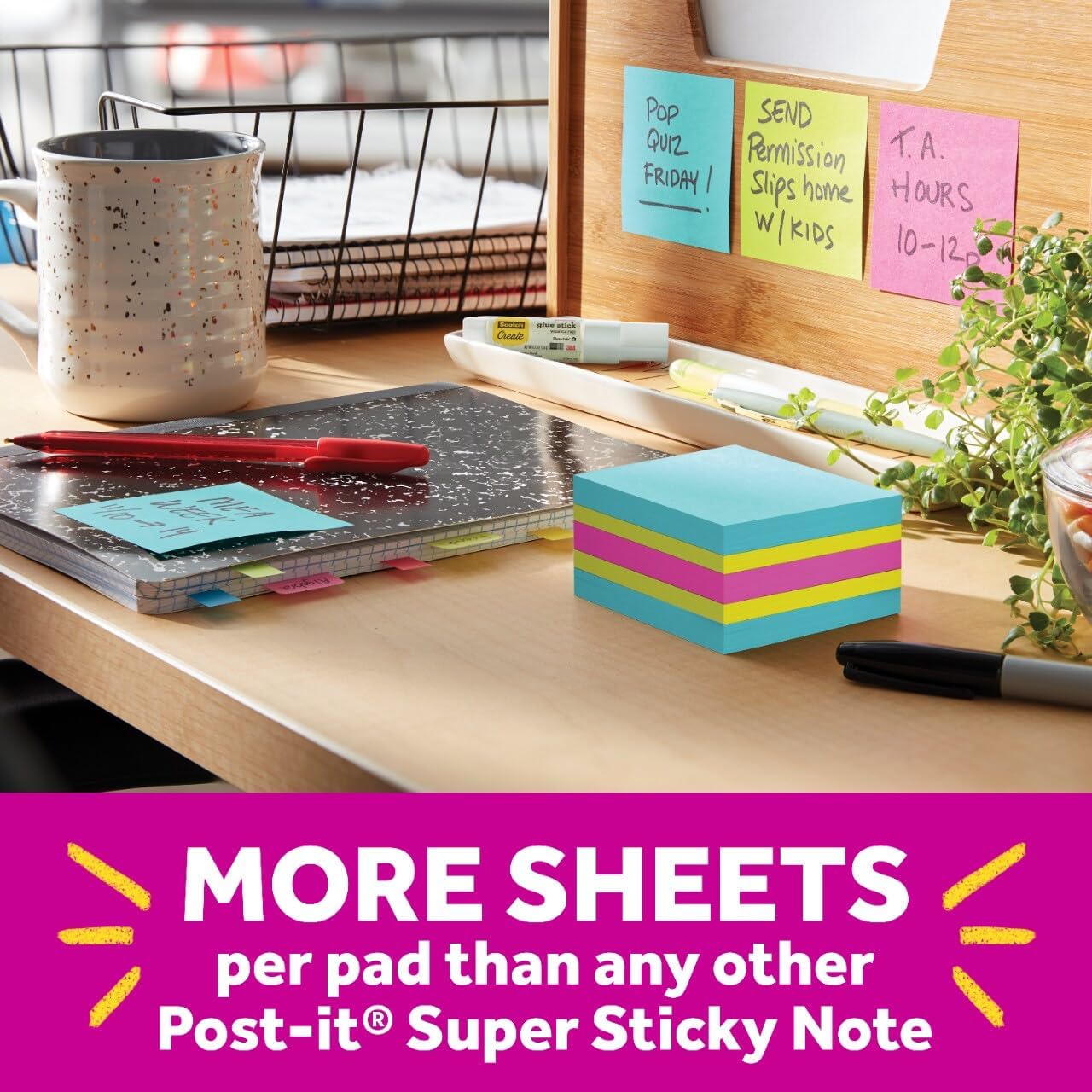 Post-it Super Sticky Notes Cube, 3 in. x 3 in., 1 Sticky Notes Pad, 360 Sheets, Bright Colors, Aqua Splash, Sunnyside, and Power Pink - Image 6