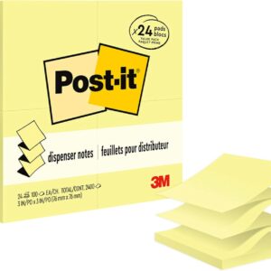 Post-it Dispenser Pop-up Notes, 3×3 in, 24 Pads, Canary Yellow, Clean Removal, Recyclable