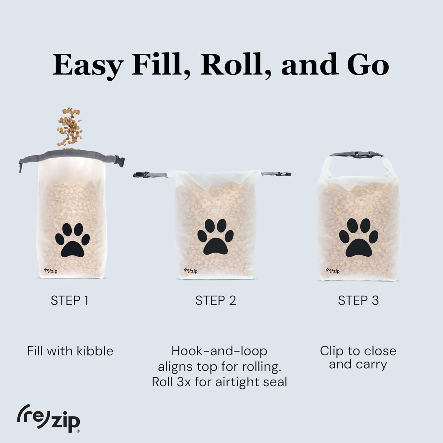 (re)zip Roll Top Pet Food Storage Bag (14-Cup) | BPA-Free, Food Grade, Pet Safe, Travel-Friendly | Keeps Kibble Fresh for Camping, Dog Boarding, Weekend Getaways | Machine Washable | Cobalt Blue - Image 5