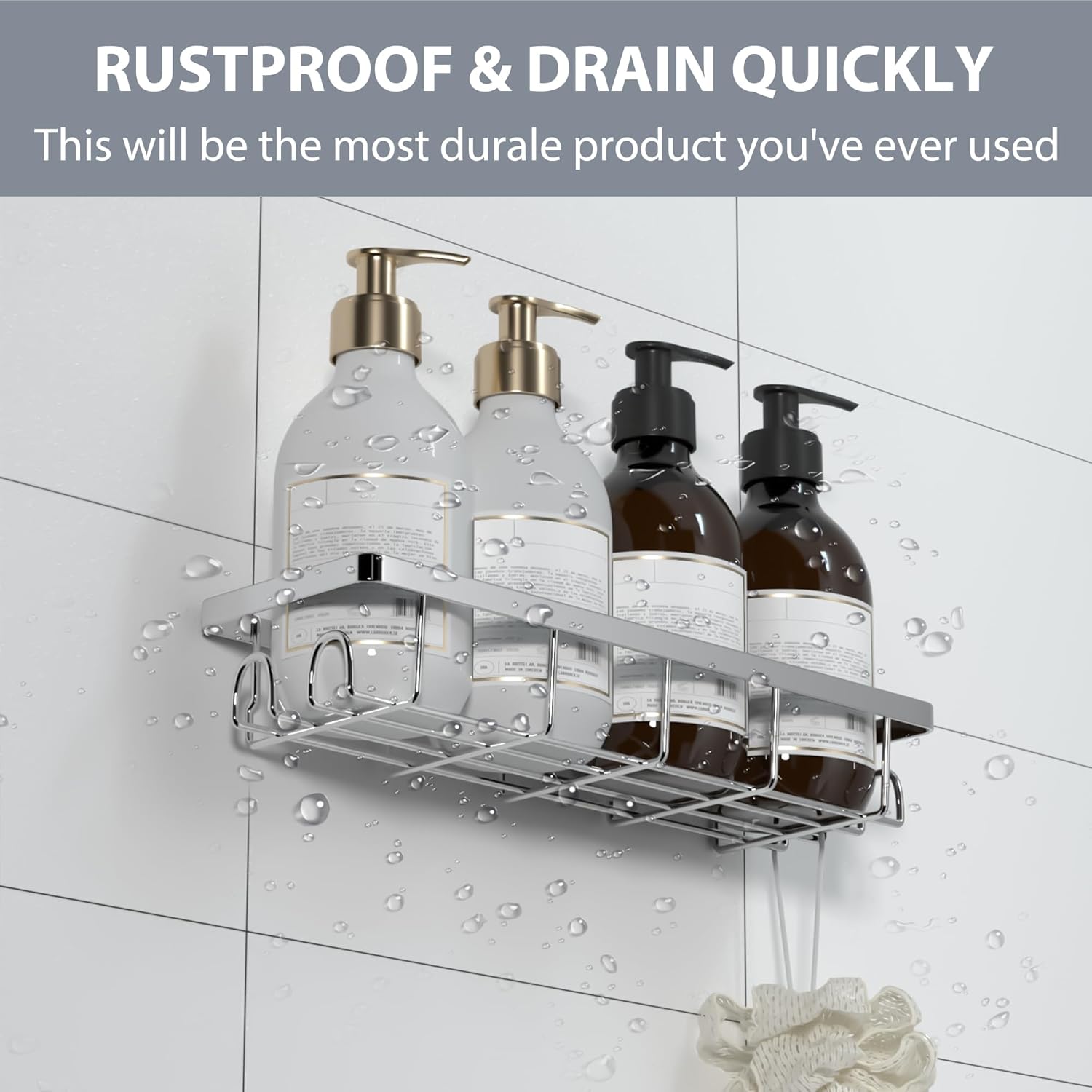 Shower Caddy Organizer with Hooks,Self Adhesive Bathroom Shelves,No Drilling Bathroom Organizers and Storage,Perfect for RV, Apartment, Home Decor,2 Pack Silvery - Image 6