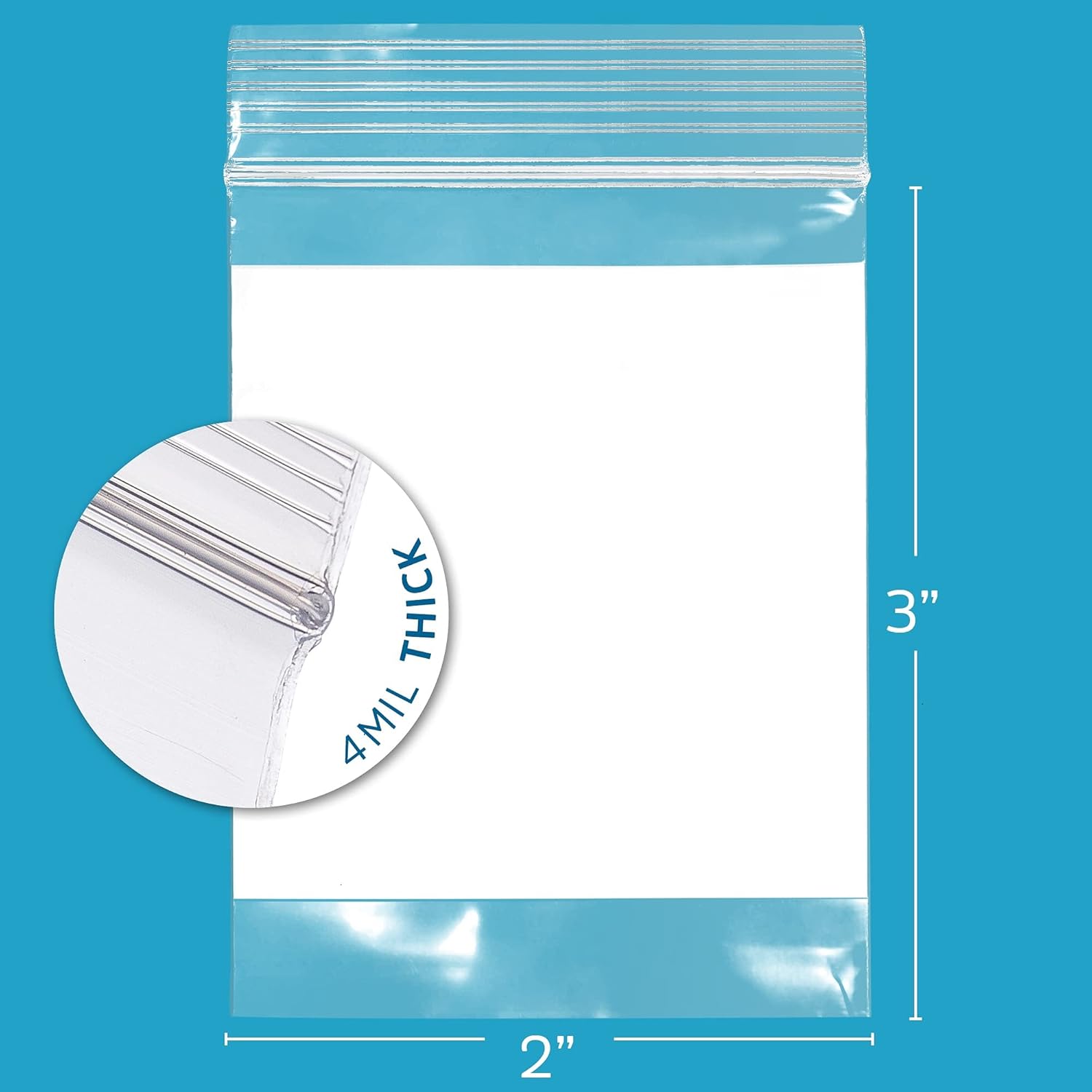 GPI - 2" x 3" - Bulk Pack of 500, 4 Mil Thick, Heavy Duty, Clear Plastic Reclosable Zip Bags, With Write-on White Block for Labeling, Strong & Durable Poly Baggies With Resealable Zipper Top Lock. - Image 3